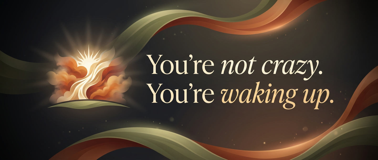 Quinn Morgan tagline  You're not crazy. You're waking up. Motivational quote graphic for women healing from narcissistic abuse and toxic relationships.