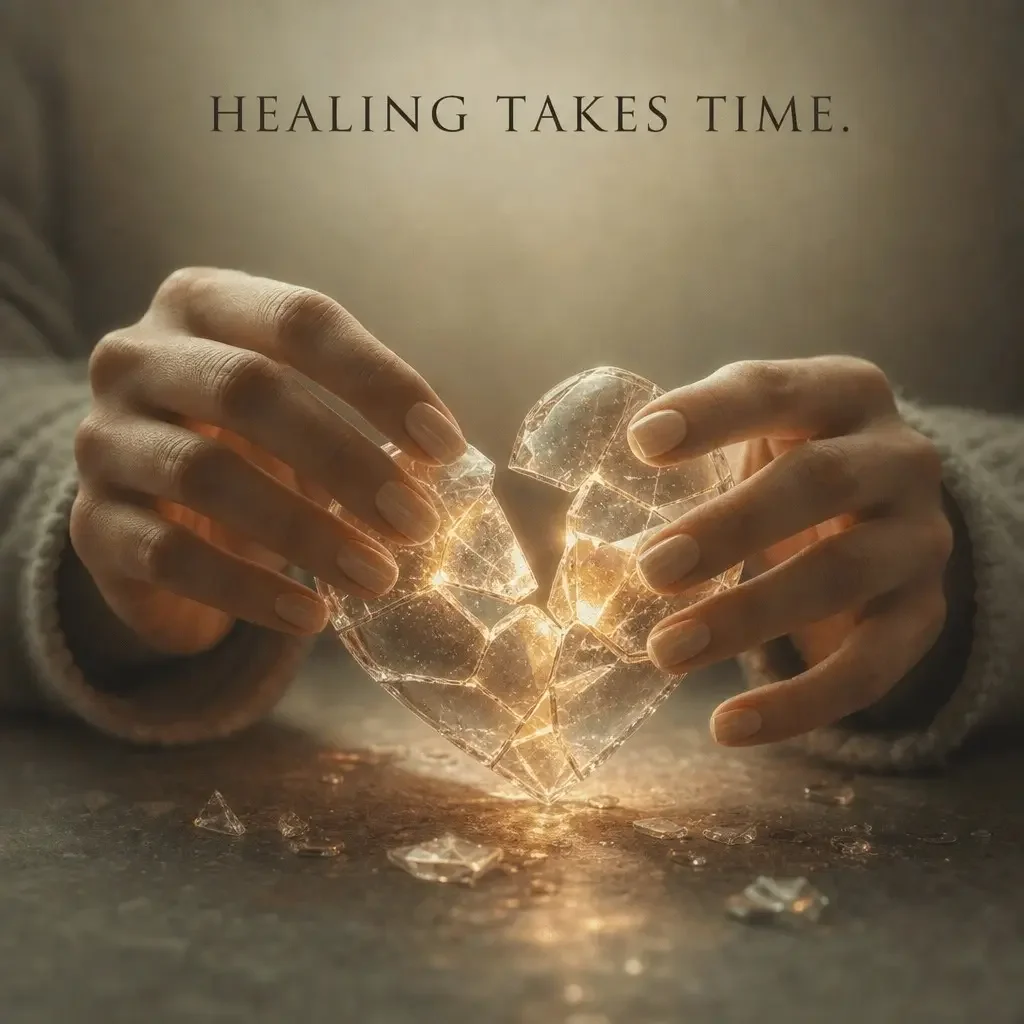 Hands holding a broken heart — healing from emotional abuse and toxic relationships takes time.