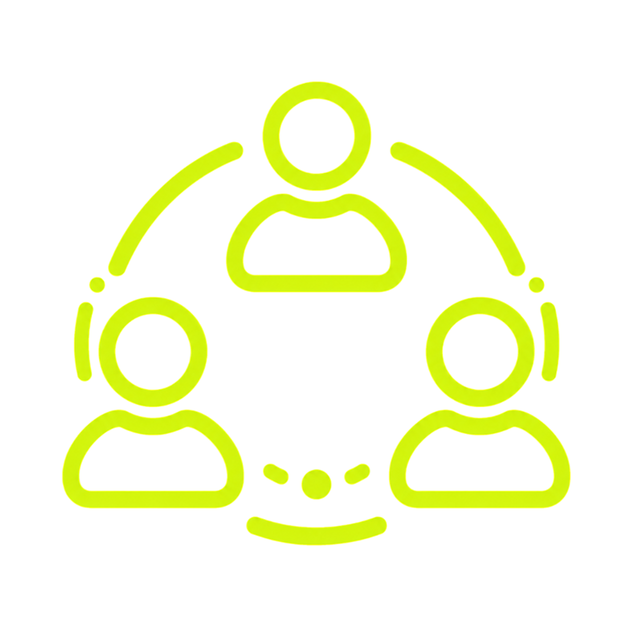 Icon of three people connected in a circle, representing teamwork or collaboration.