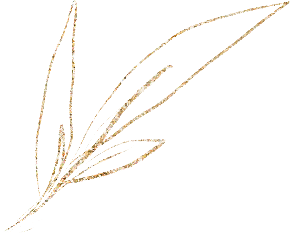 A decorative gold glitter outline of a botanical branch with several leaves