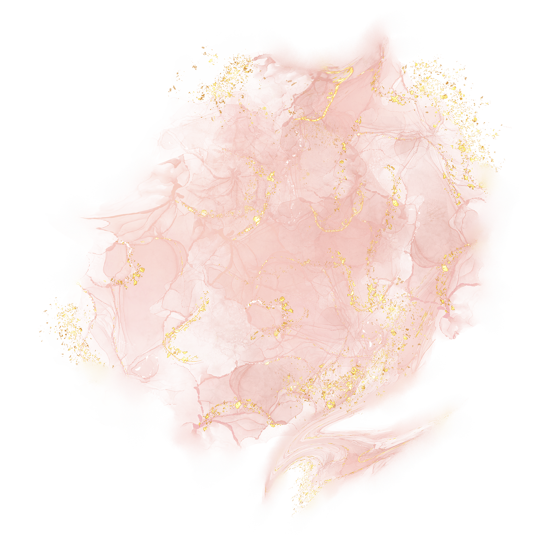 A digital abstract art piece with pink, gold, and beige tones, featuring textured and marbled patterns, with gold accents and irregular shapes.