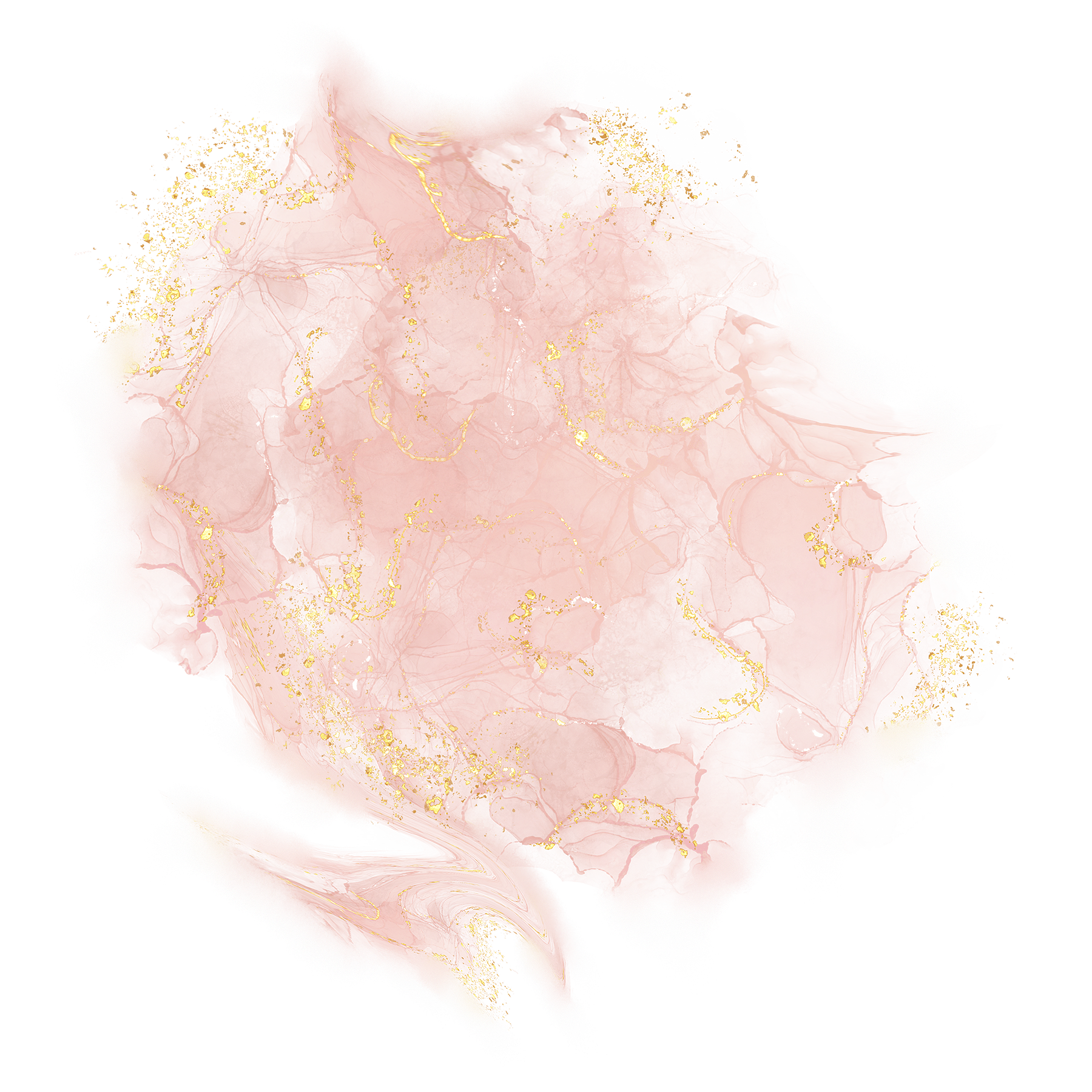 Abstract digital art with pink, gold, and black colors, resembling a painted flower or organic shape with gold accents.