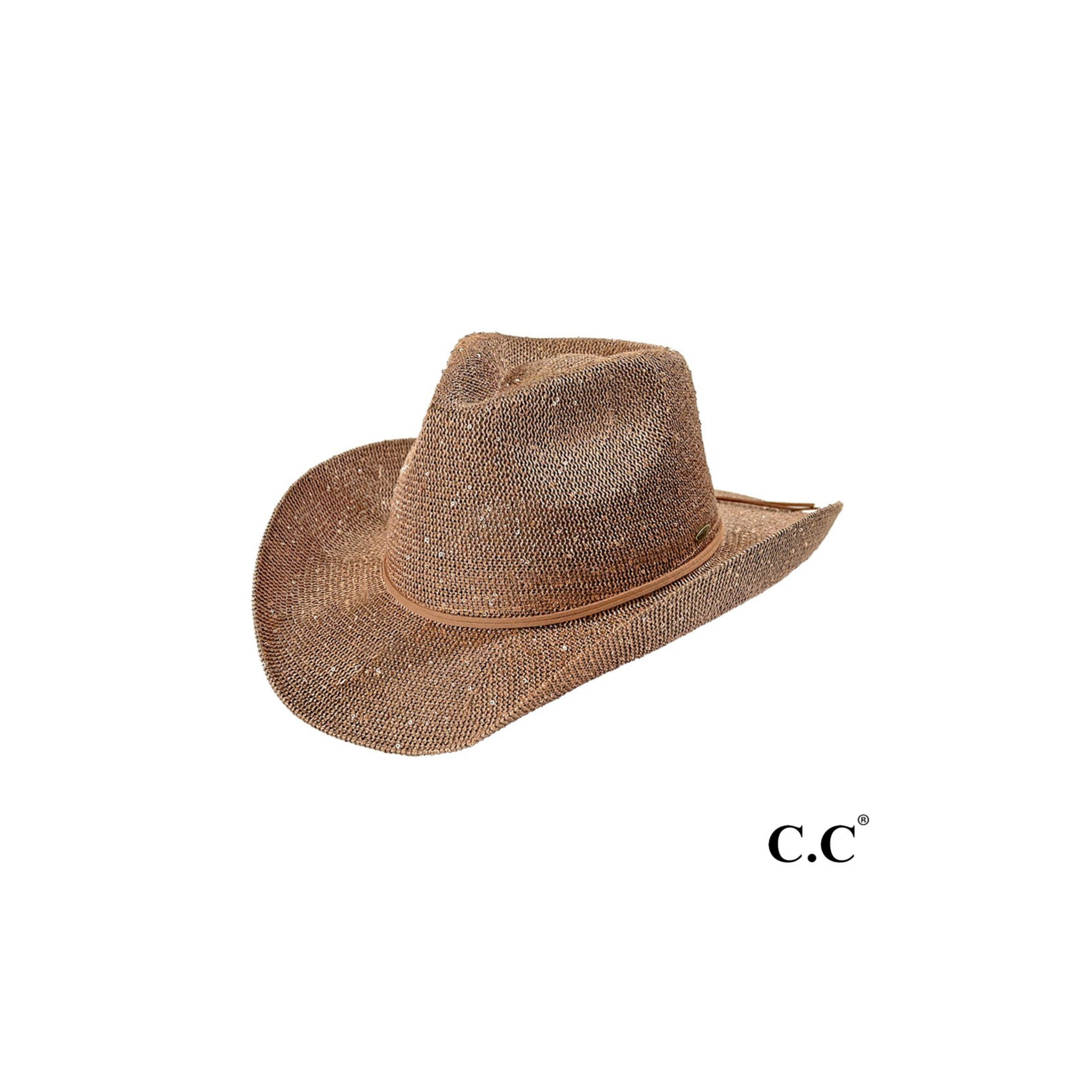 C.C Sparkly Sequin Cowboy Hat with Suede String Trim-dark.png