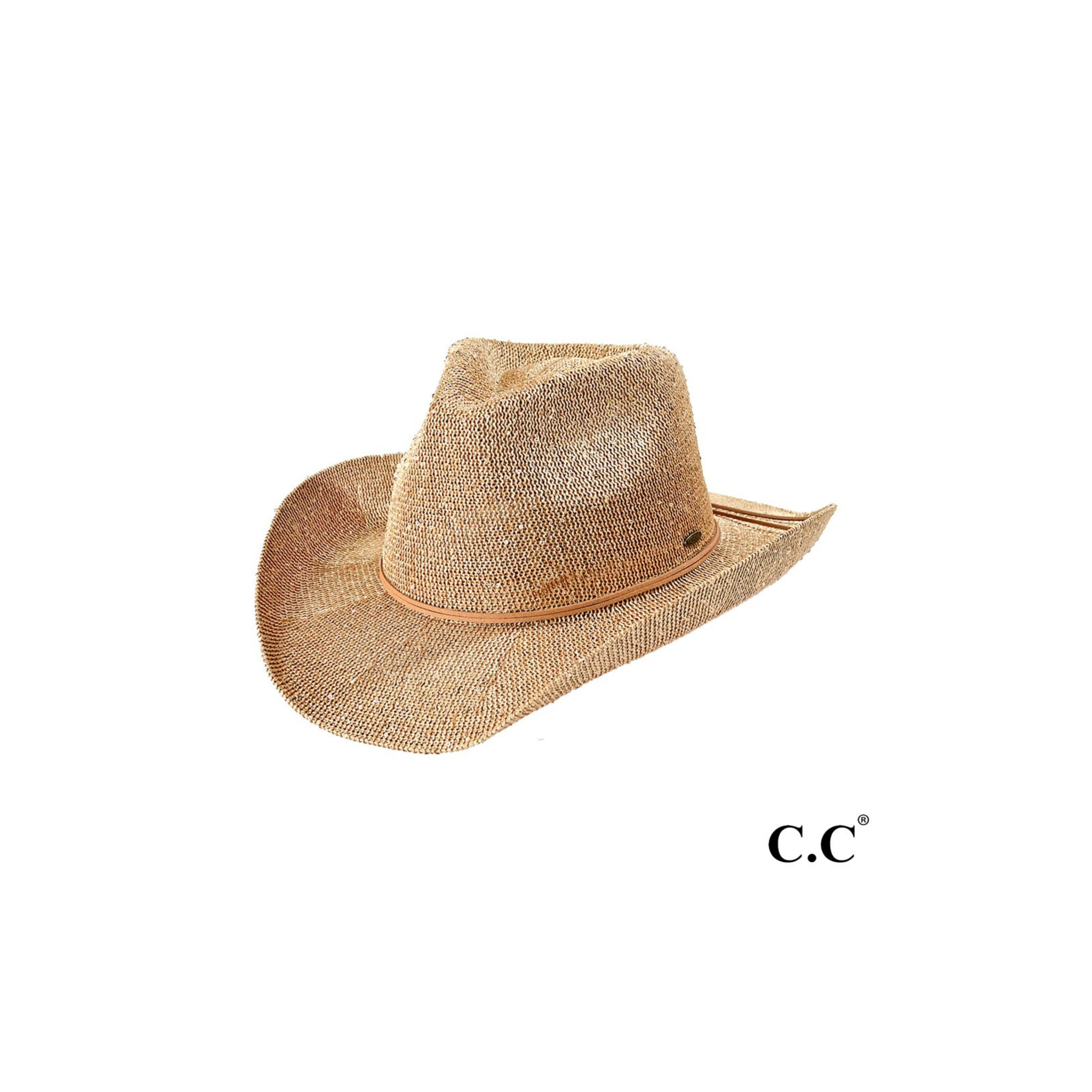 C.C Sparkly Sequin Cowboy Hat with Suede String Trim