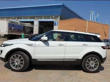 Range Rover Evoque waits in line to begin it's import test. We fixed a fuel leak on the new EVAP system on this vehicle prior to import successful import test and also rectified an issue with the stamped chassis number with the manufacturer that woul