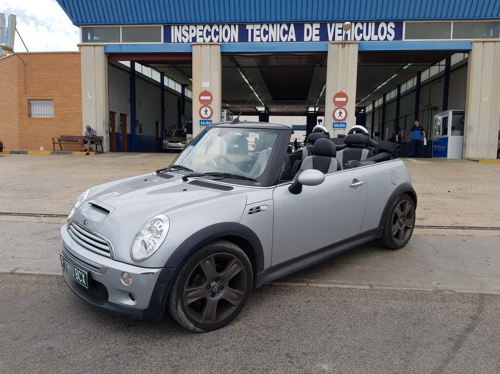 Mini Cooper S passes it's import test first time at ITV in Murcia region. The vehicle isn't needed again until we fit the new number plates and go through the paperwork when registered the following week - August 2018