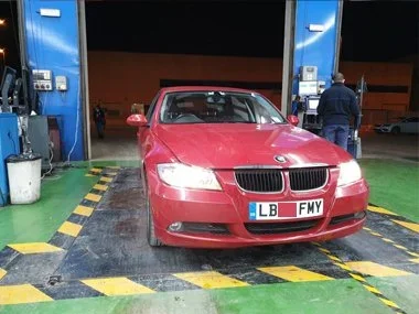 BMW 320d on weigh scale at the start of it's import test in Murcia. We fitted new headlights to this vehicle and carried out a free pre-import check just before it's evening import test to ensure that our customers would leave with a pass certificate