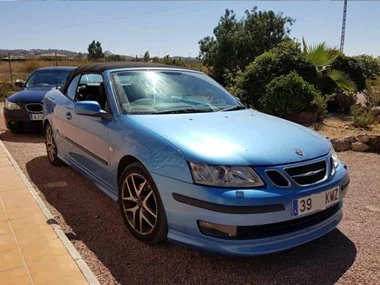 Stunning blue Saab Convertible with it's new Spanish number plates fitted at the customer's home in Alicante region - July 2018