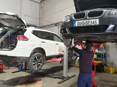 BMW 330i Cabriolet on Irish plates has suspension checked as part of free pre-import check. We also realigned the headlights on this vehicle for free to comply with European driving regulations, to ensure that the vehicle would pass the import test f