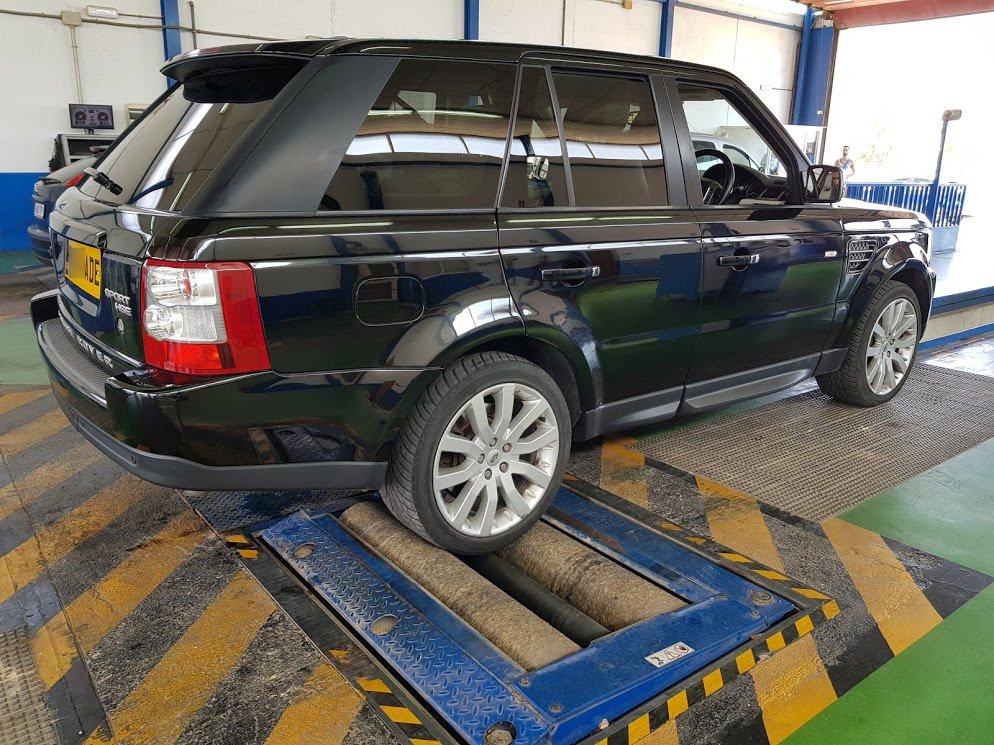 Range Rover Sport from Cadiz having rear brakes tested . The customer drove up to us because his MOT was about to run out and he wanted to ensure his vehicle was registered on to Spanish plates as quickly as possible - August 2018