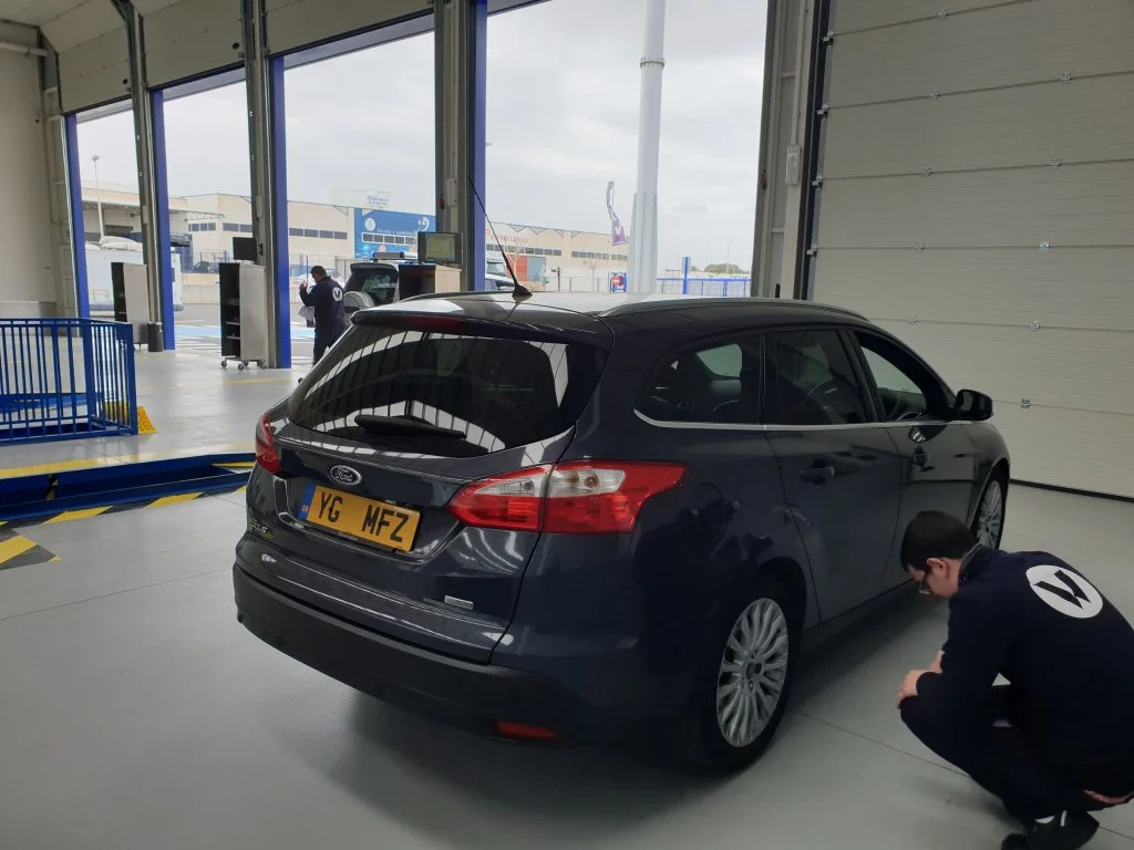Ford Focus Estate has tyre size, load and speed rating inspected during import test. This vehicle is original spec and will pass the import test first time whilst our customer has 3 days in the UK, having had it's front headlights realigned at our wo