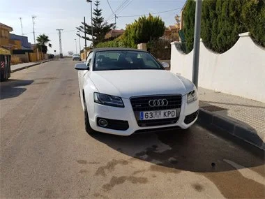 Audi A5 Convertible with brand new acrylic Spanish plates fitted at customer's home in the Murcia Region. We supplied and fitted temporary import plates for this vehicle as well as realigning the headlights to ensure that it passed the import test fi
