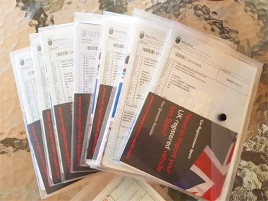A selection of new Spanish Registration Documents ready to be delivered to customers in various regions of Spain, including Alicante, Murcia, Valencia, Granada and Malaga. All customers will receive a full explanation of the paperwork, how road tax w