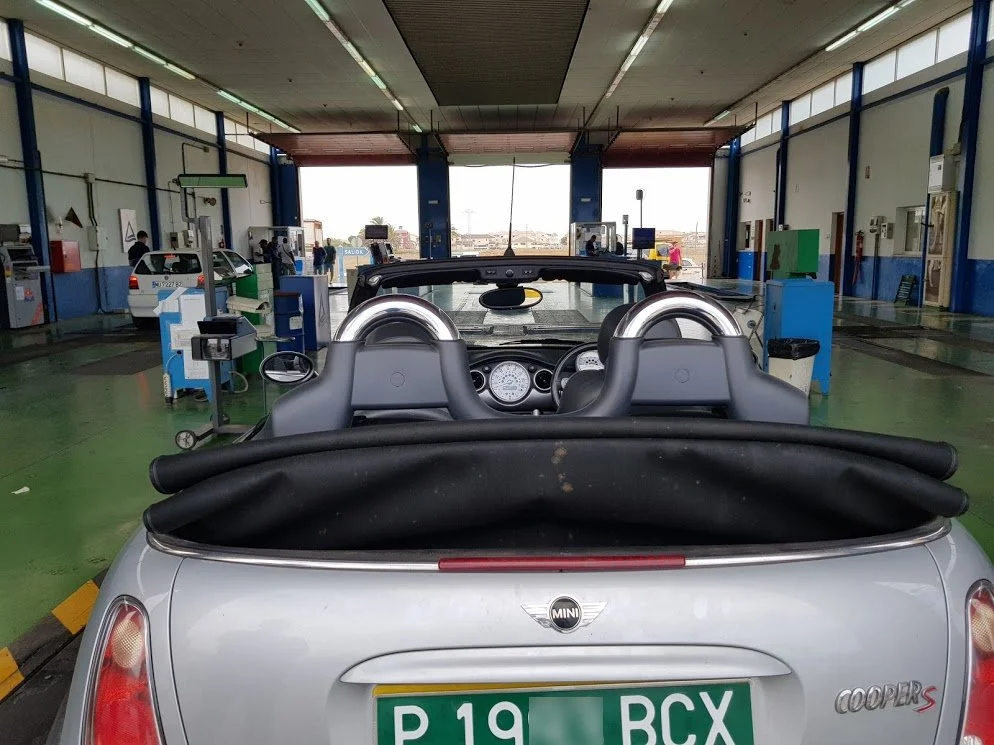 Mini Cooper S from Benidorm is being weighed at the start of it's import test in Murcia. We'd previously arranged temporary import plates for this vehicle as the UK MOT had expired - August 2018