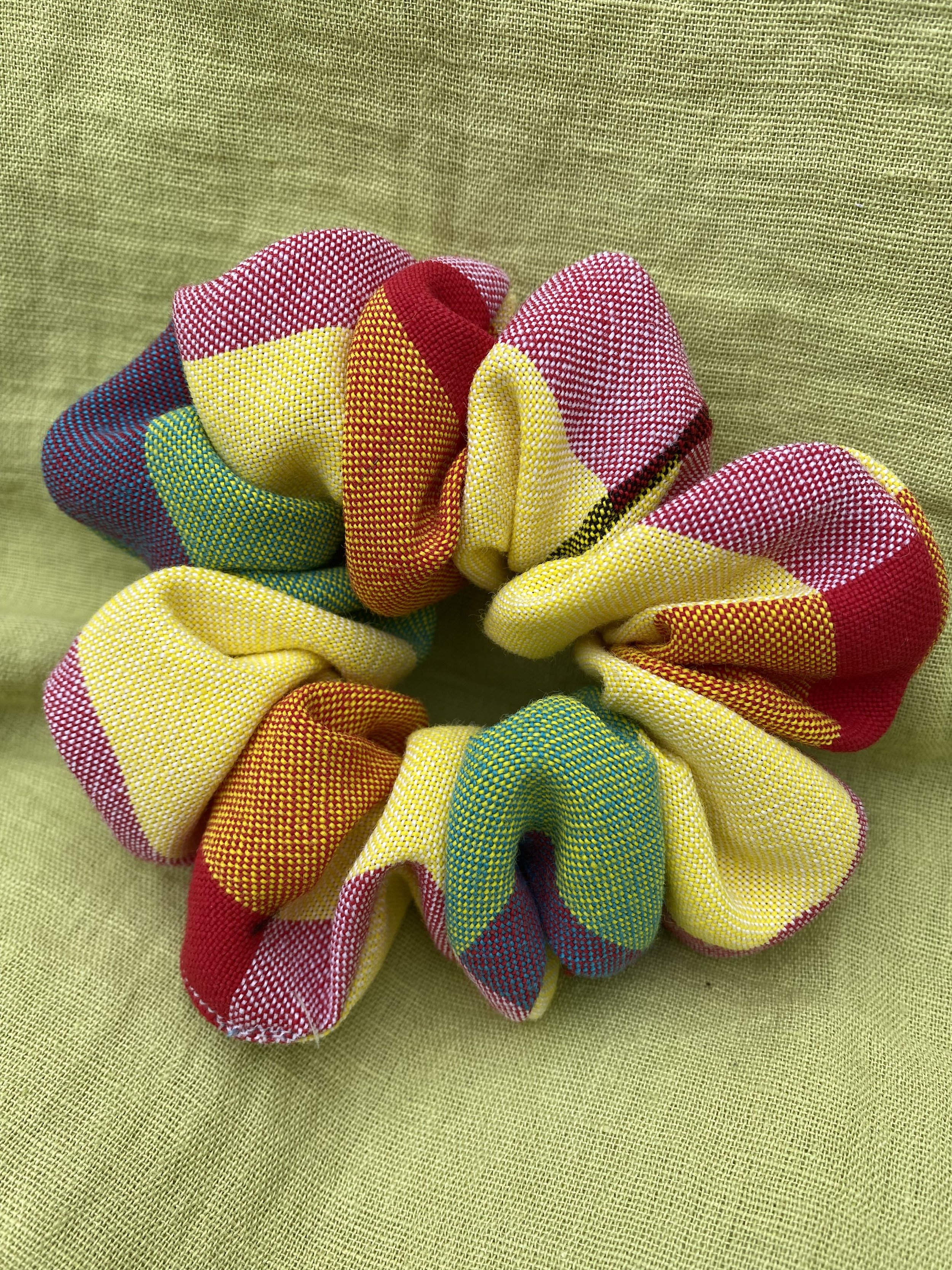 blue yellow checked table cloth scrunchie.jpeg