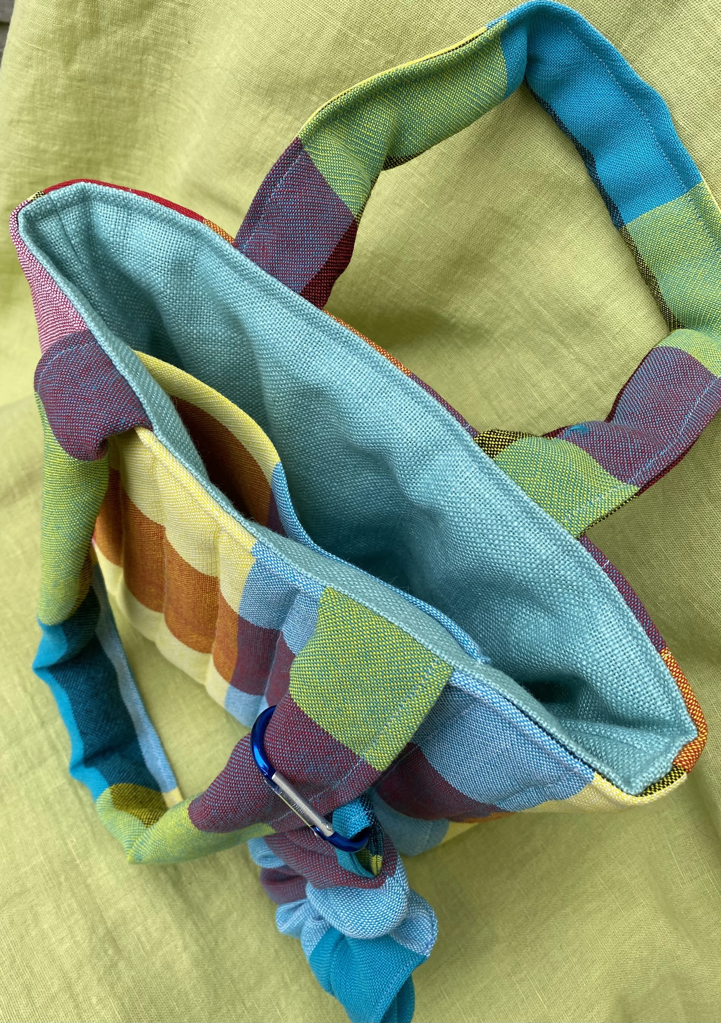 checked yellow blue small table cloth bag inside pic 3.jpeg