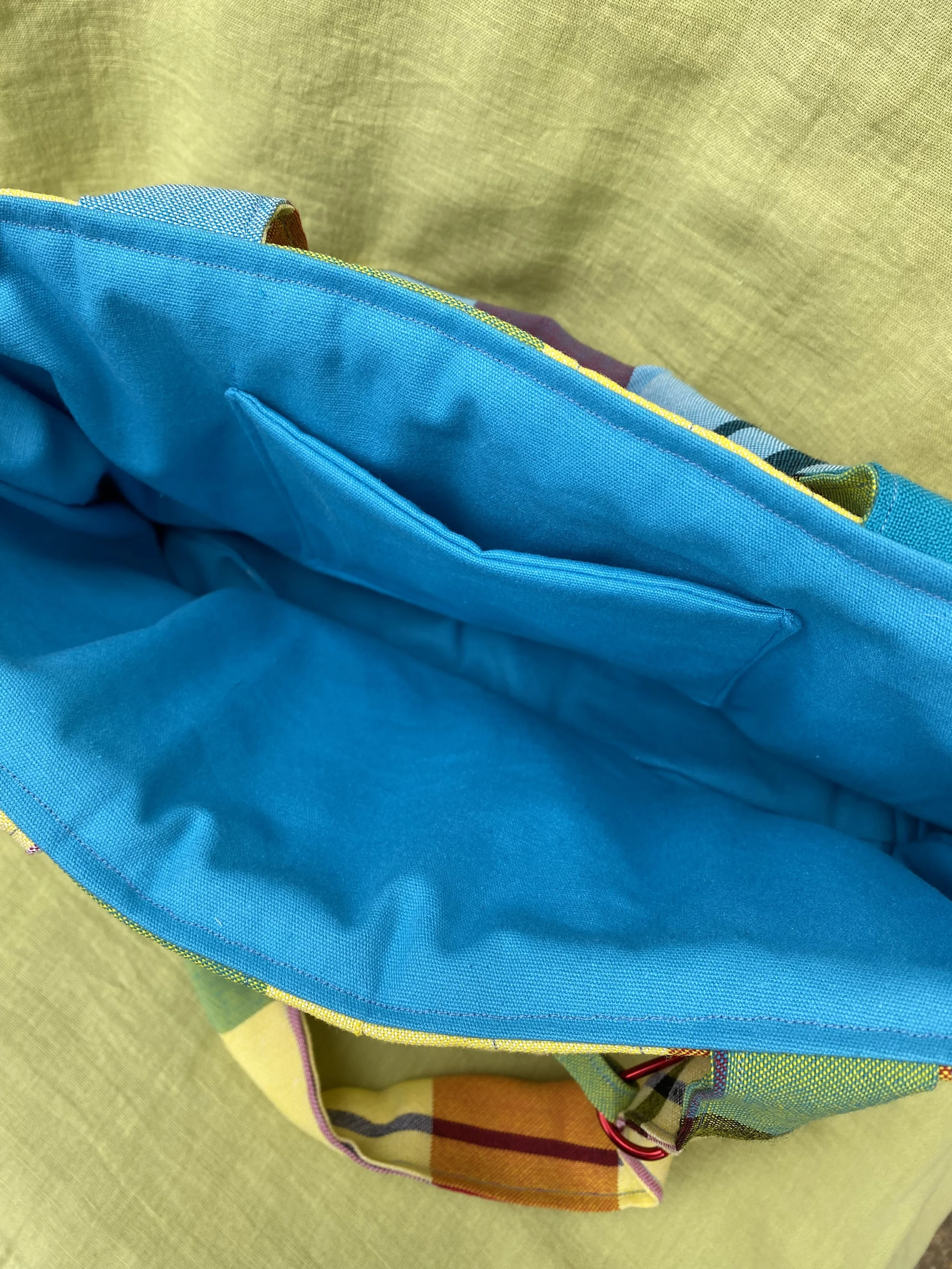 checked yellow blue table cloth bag inside pic.jpeg