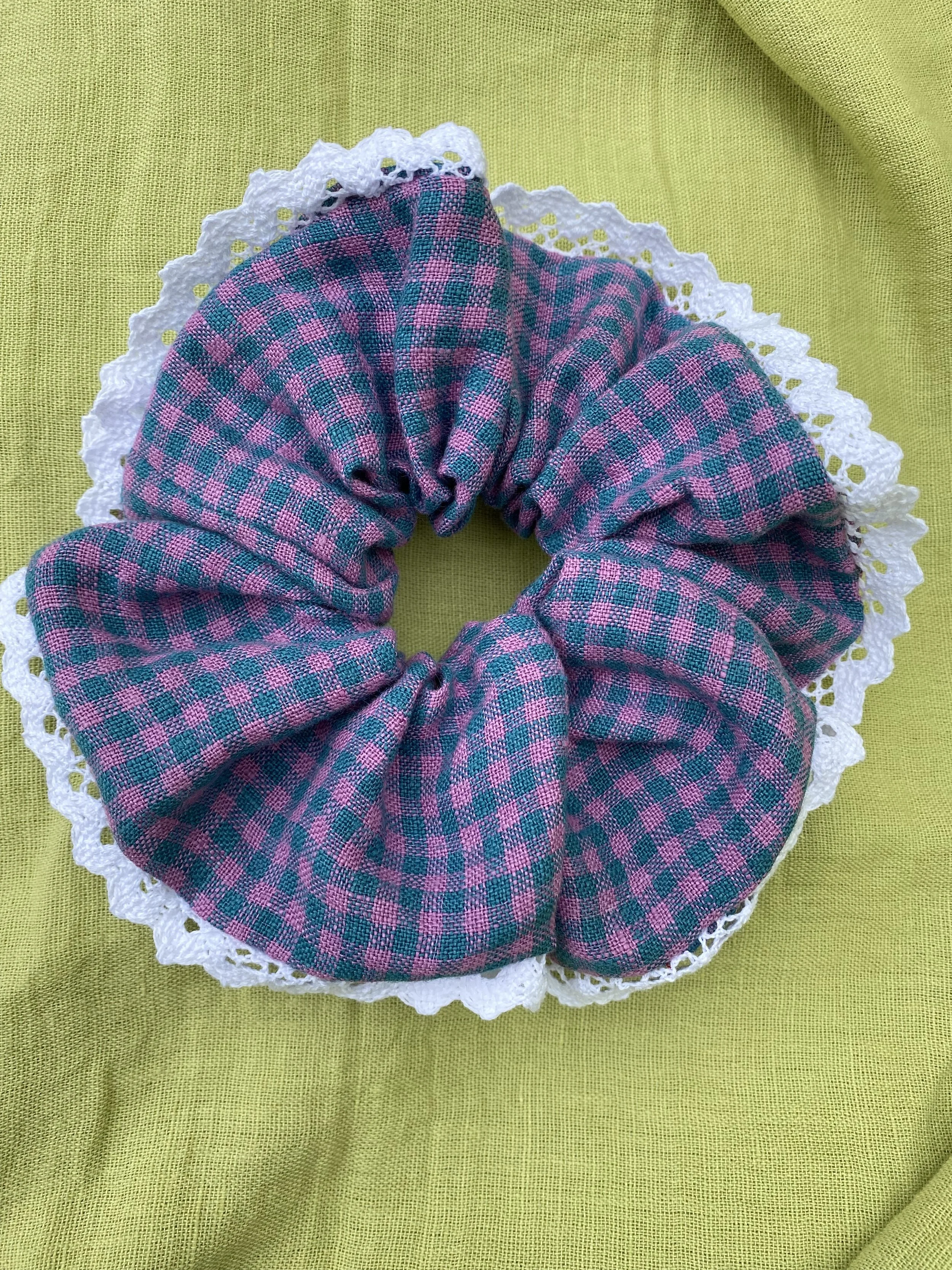 lilac blue white lace edge scrunchie.jpeg