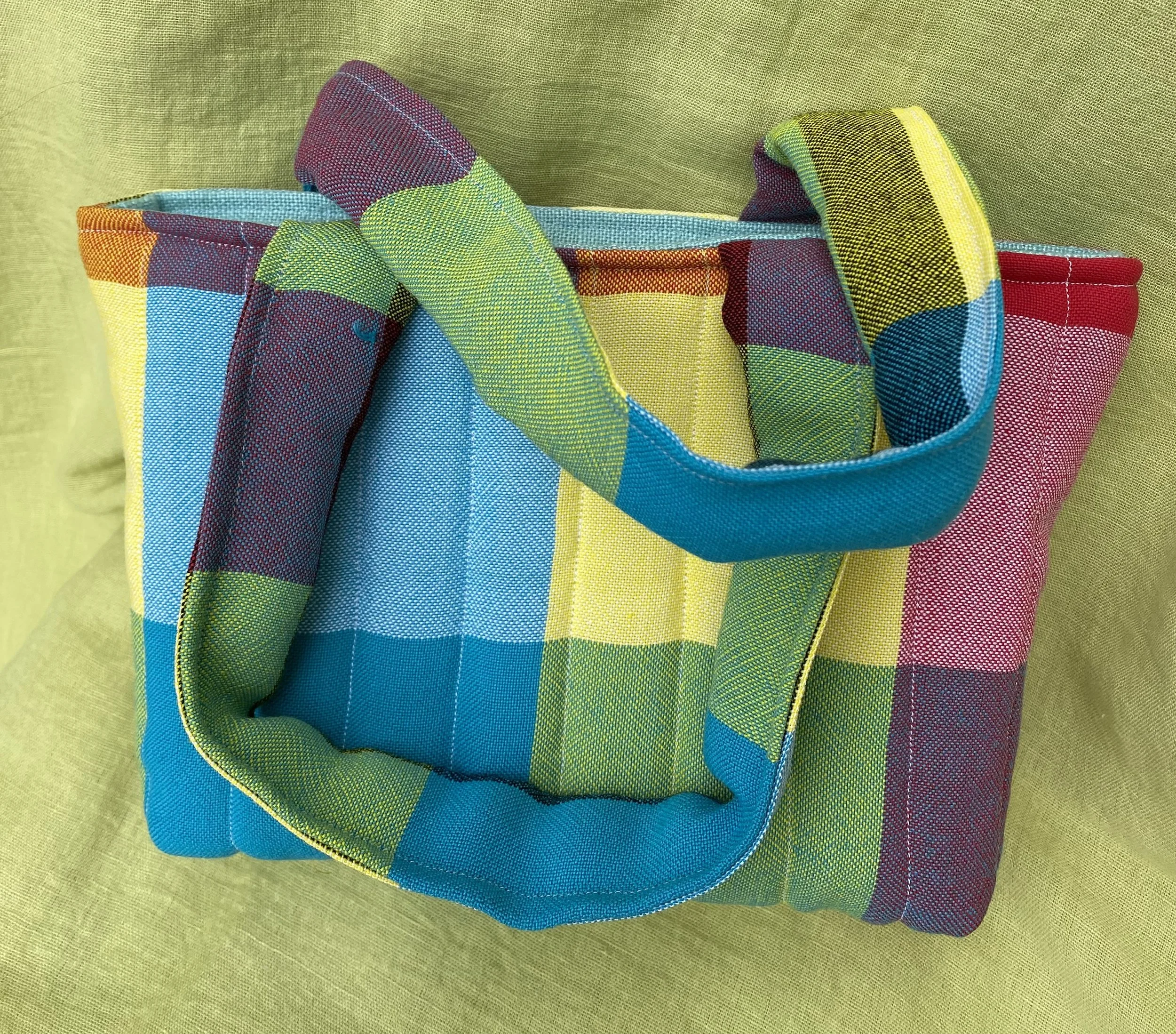 checked yellow blue small table cloth bag 2.jpeg