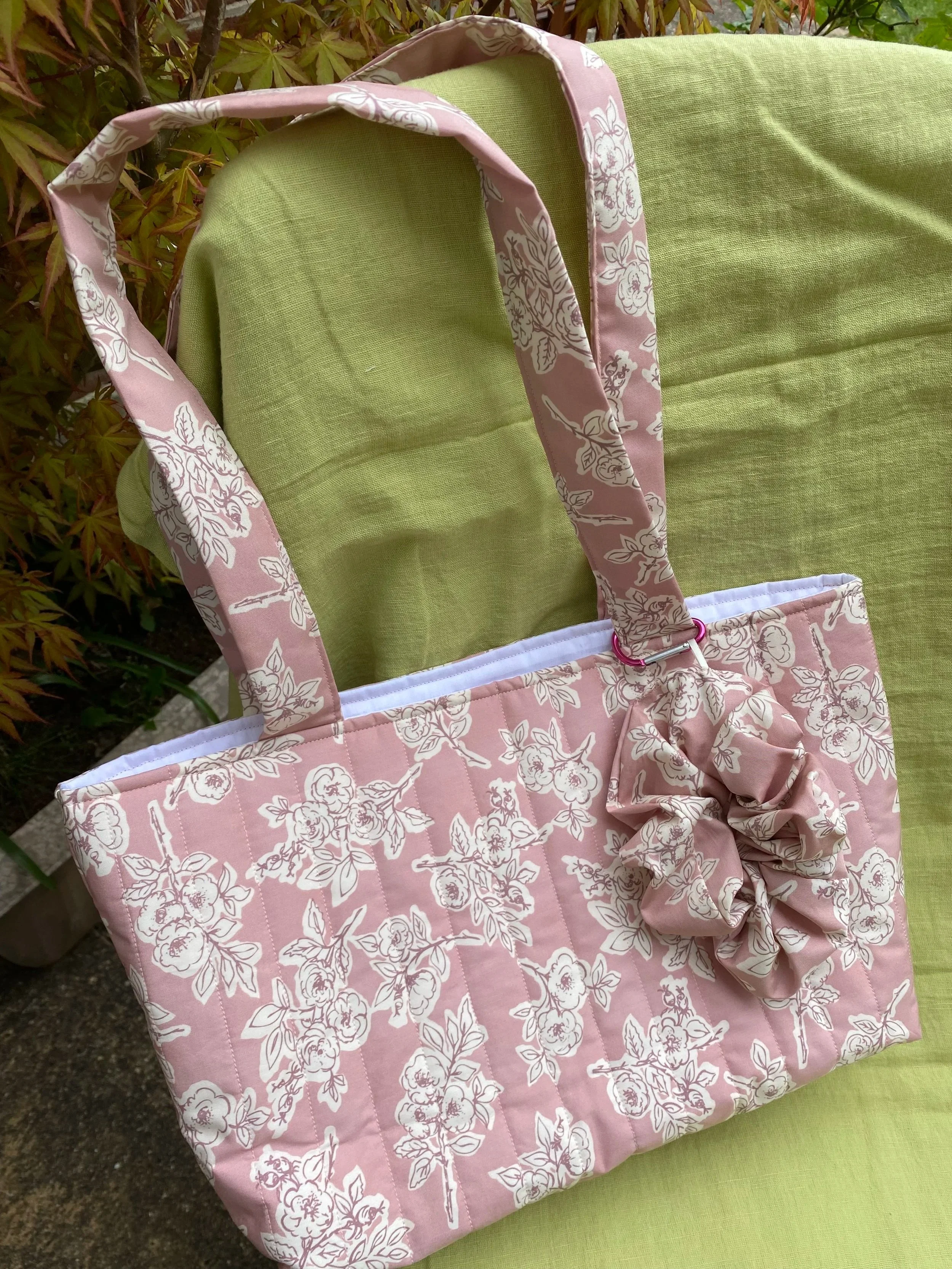 Pink and White Floral Bag - medium size