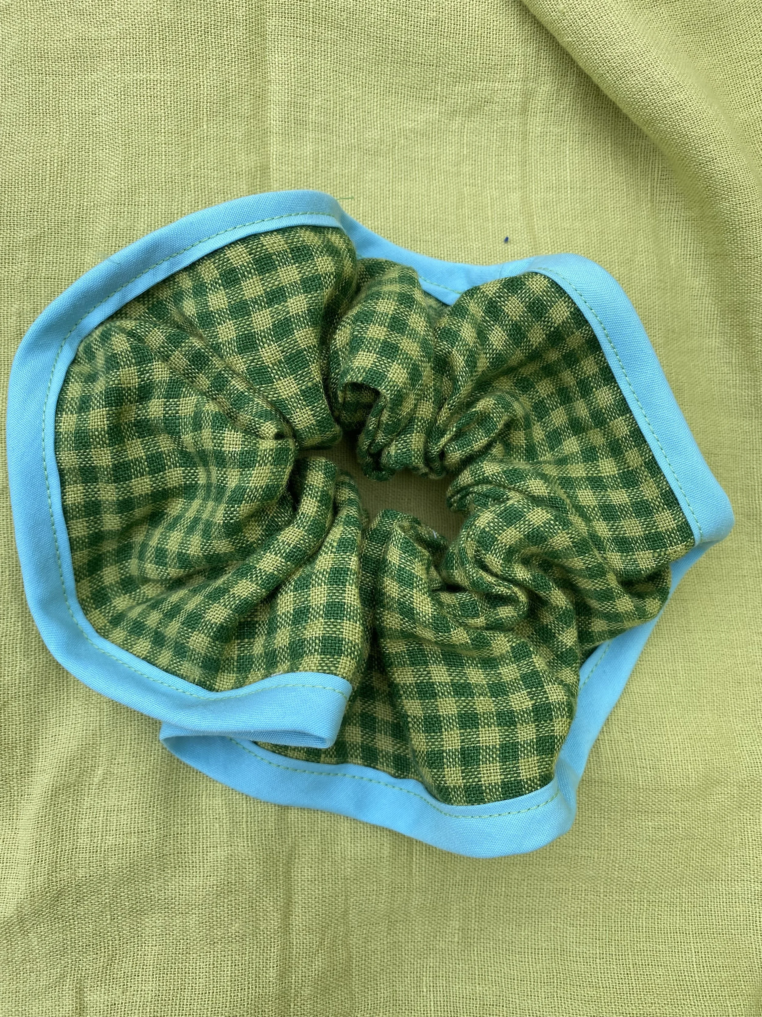 green blue scrunchie edged with blue binding.jpeg