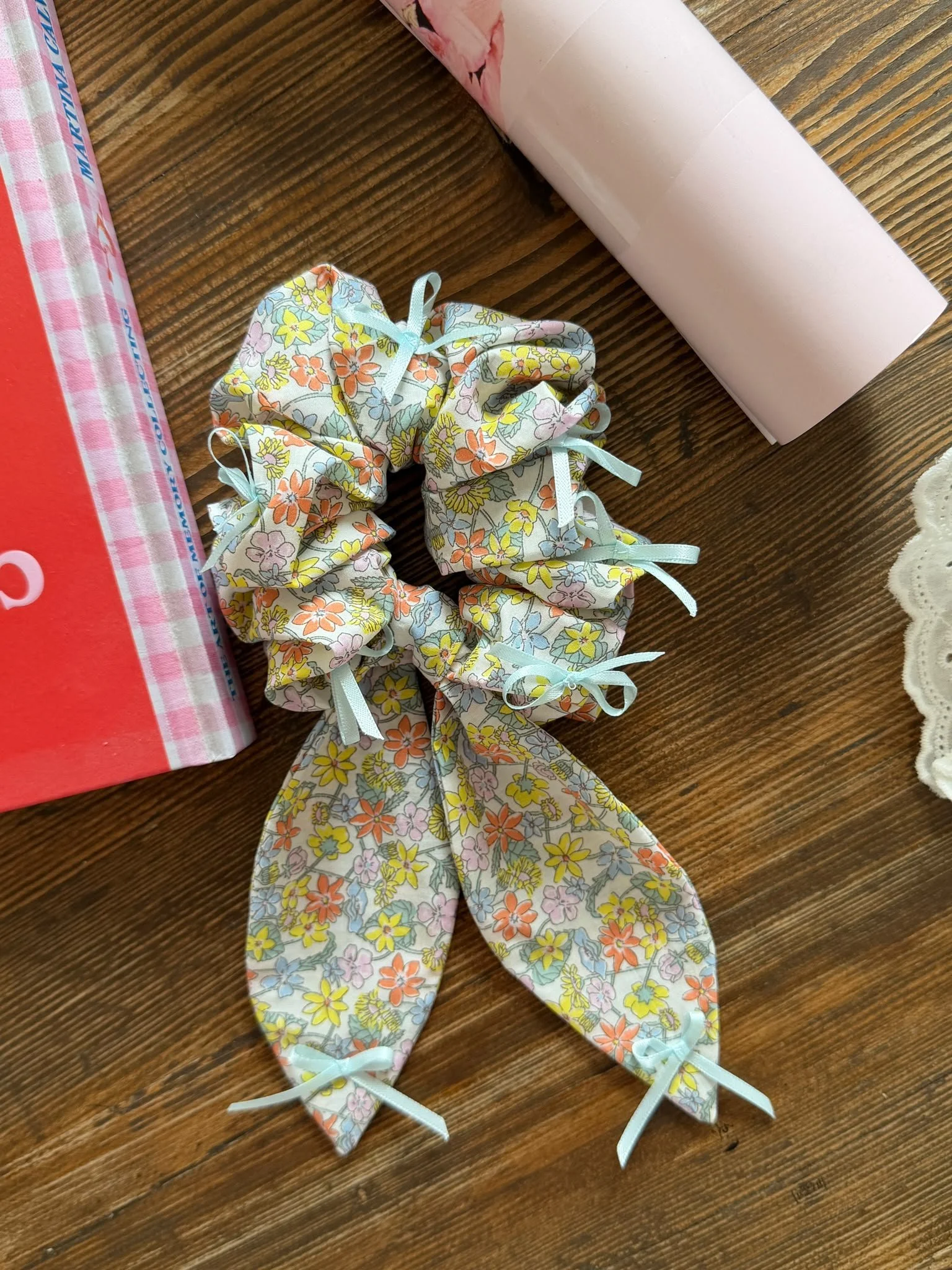 Liberty Fabric Bow Scrunchie with tails