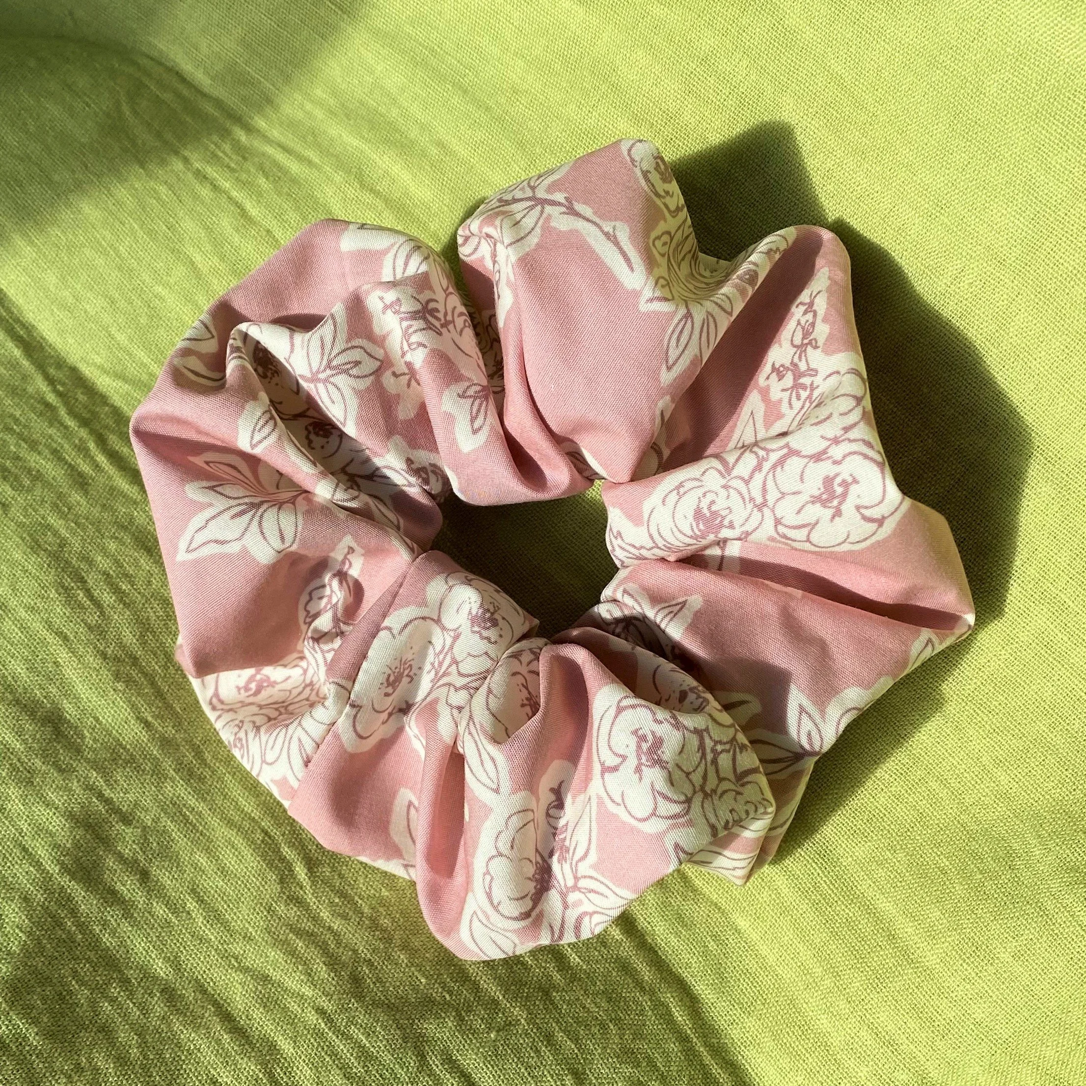 Pink Floral Hair Scrunchie