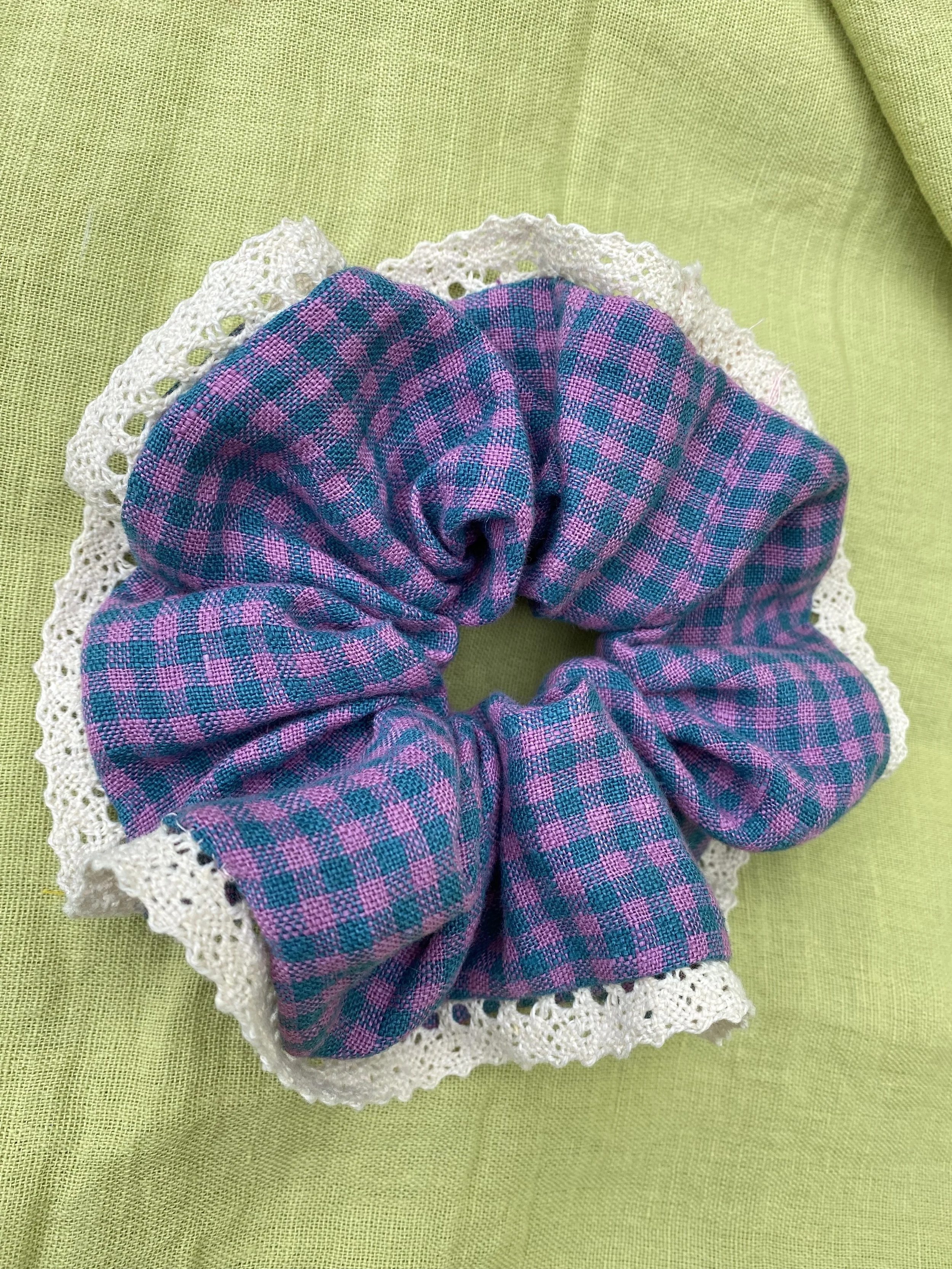lilac blue cream lace edge scrunchie 2.jpeg