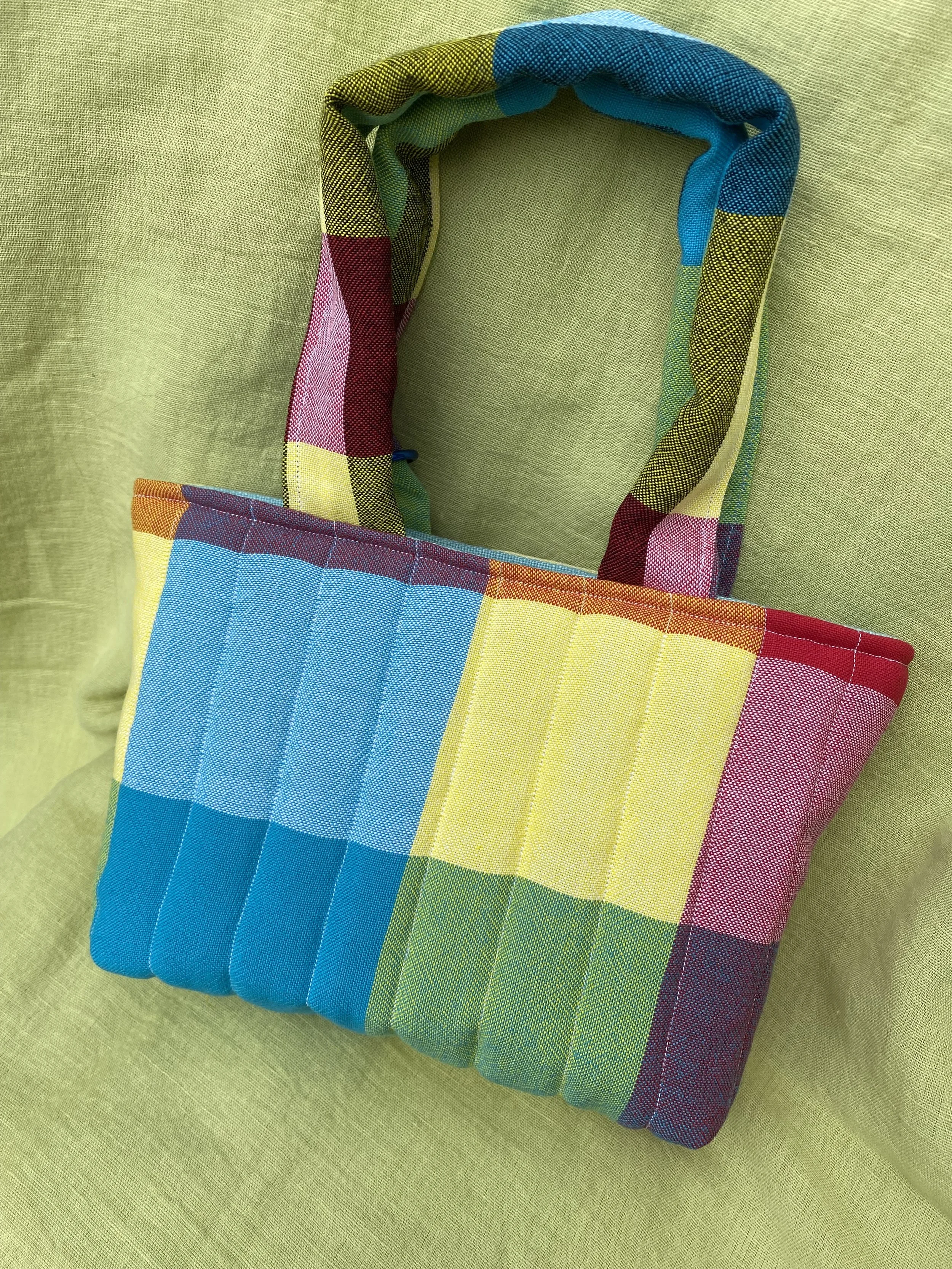 checked yellow blue small table cloth bag.jpeg