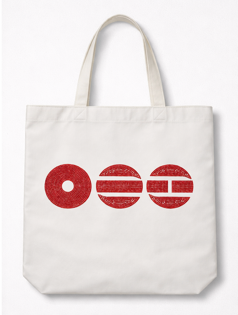 BTS Arirang red rhinestone white tote.png