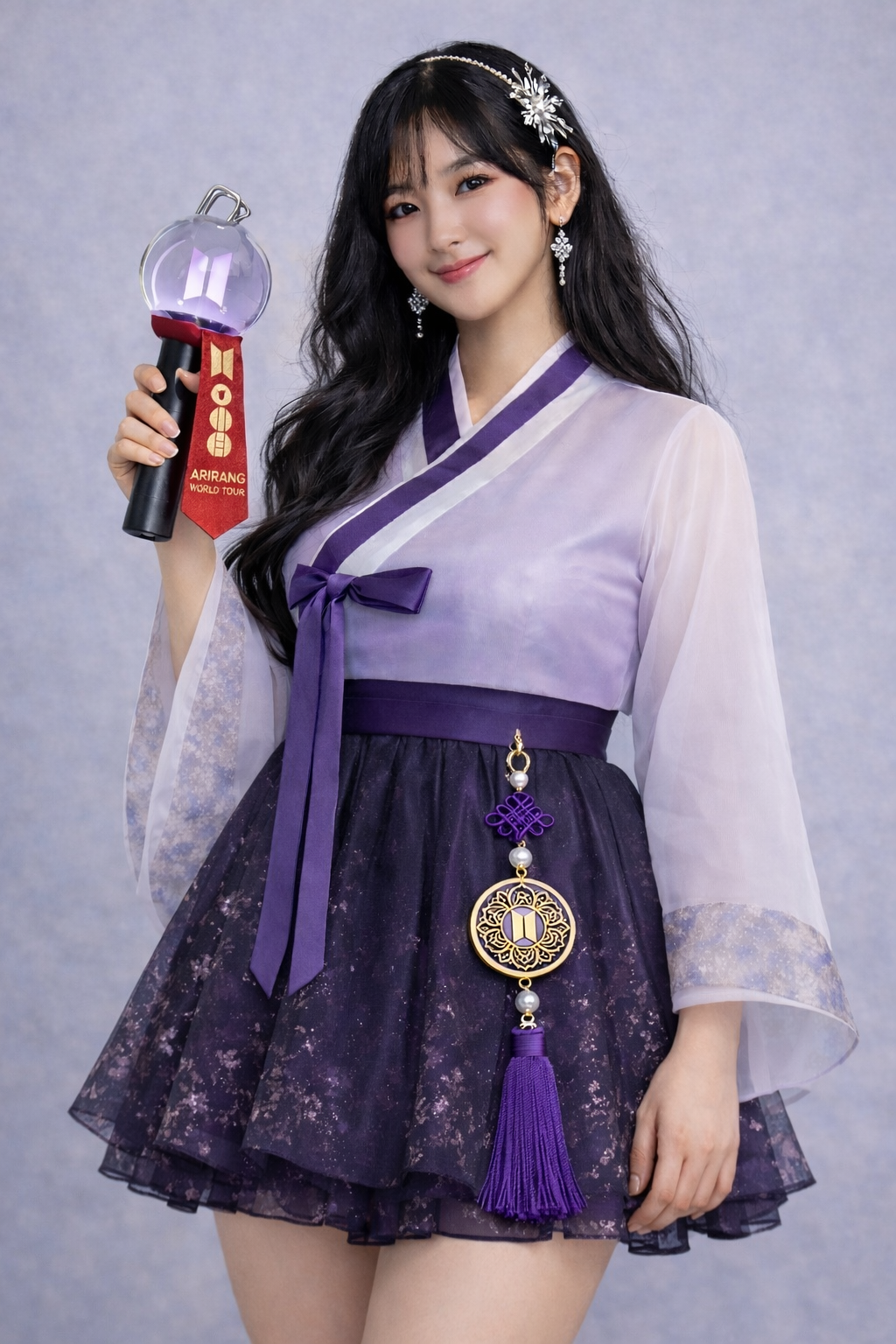 Girl wearing Borahae Bloom Norigae.PNG