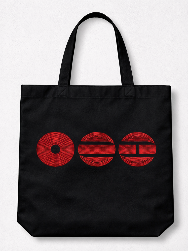 BTS Arirang red rhinestone black tote.PNG