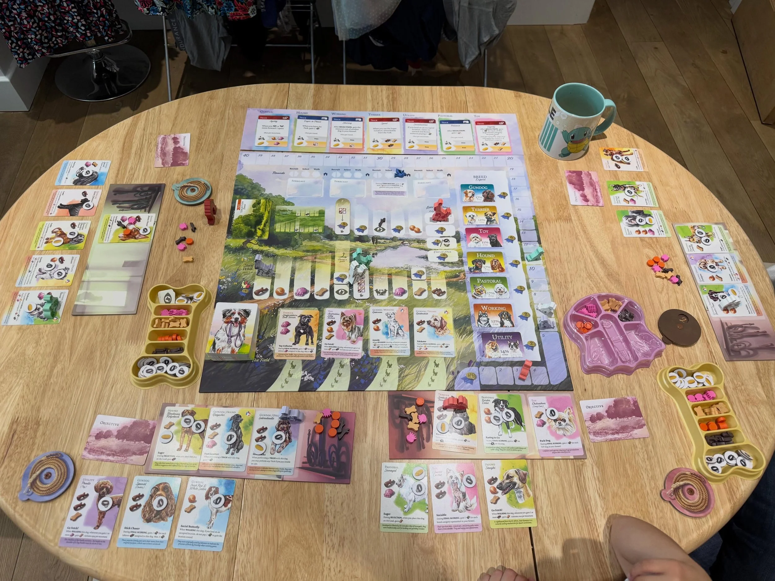 Weekend board games with the kids is Dog Park with the expansion New Tricks. We love this game! 🥰