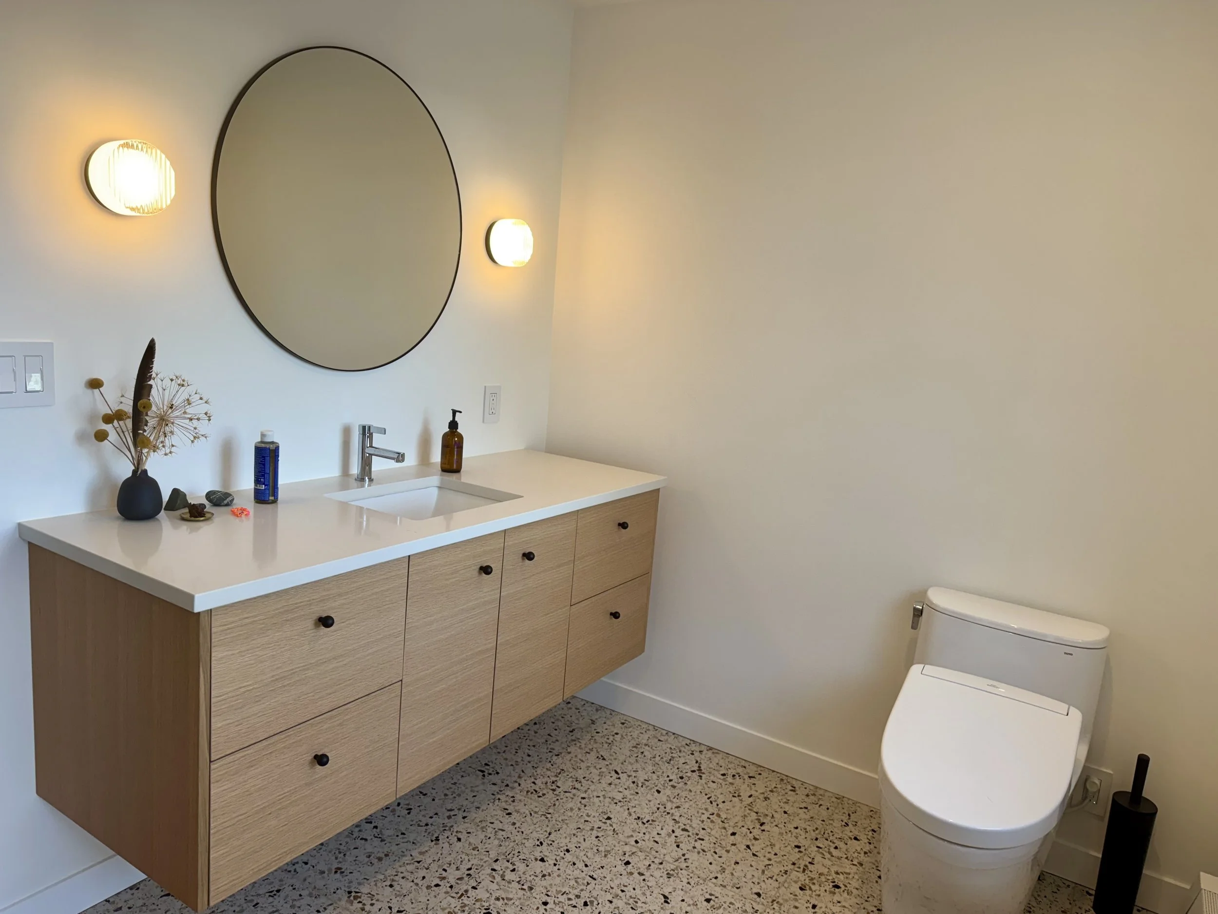 custom tile floor in bathroom