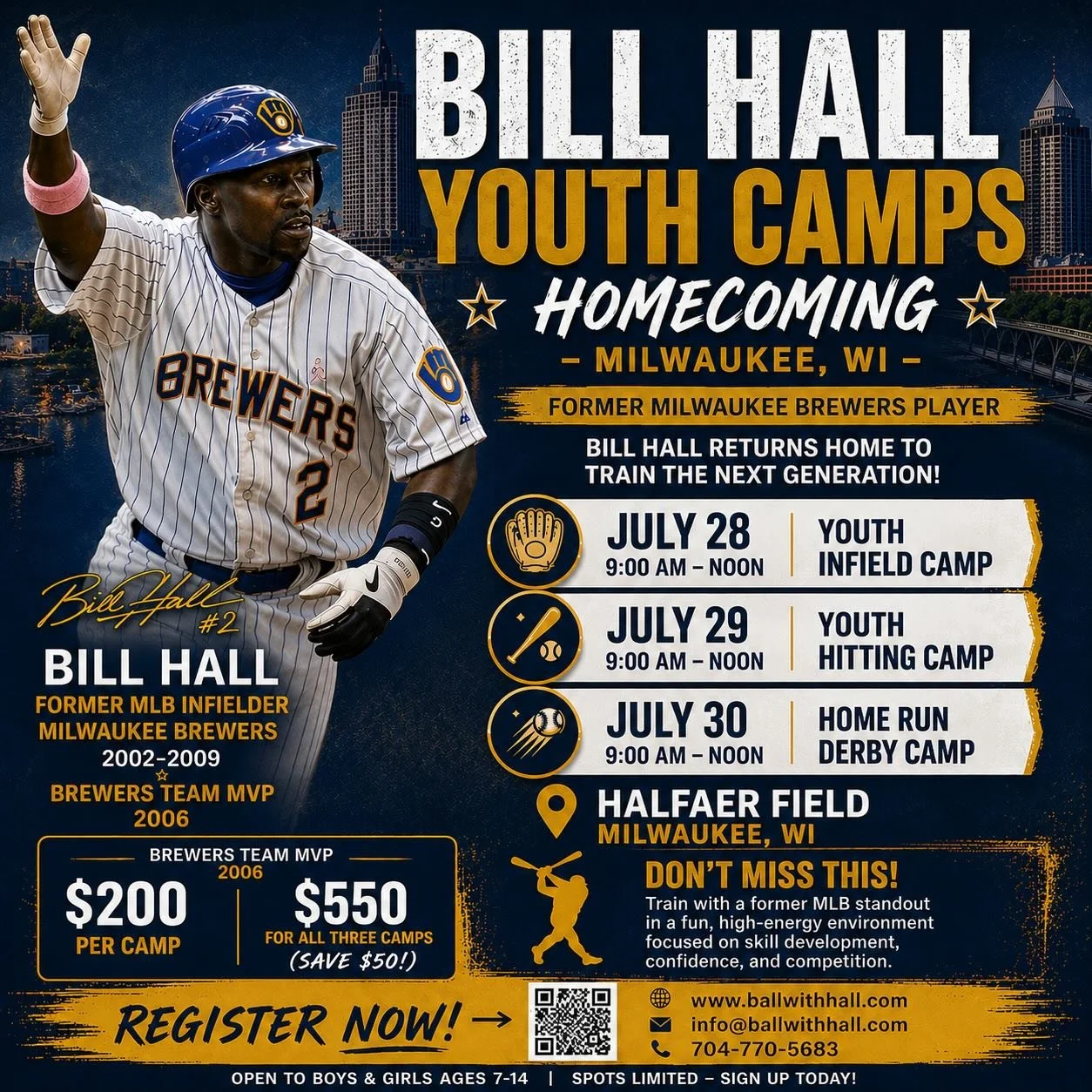 Hitting
Infield
Home Run Derby Day

3 Days | 7u-14u | 9am-Noon
📍Halfaer Field, Milwaukee, WI
www.ballwithhall.com