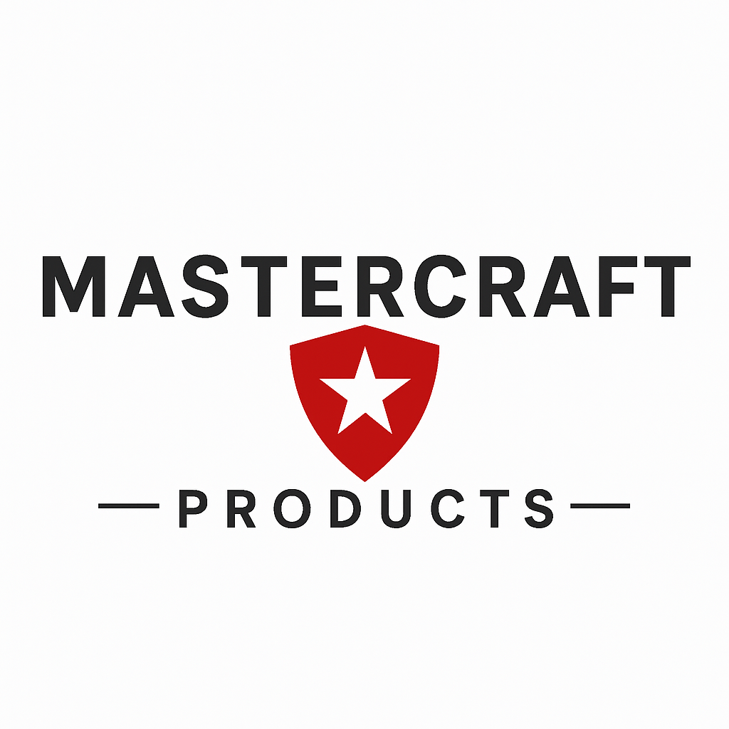 Mastercraft Products logo with black uppercase text and a red shield with a white star in the center.