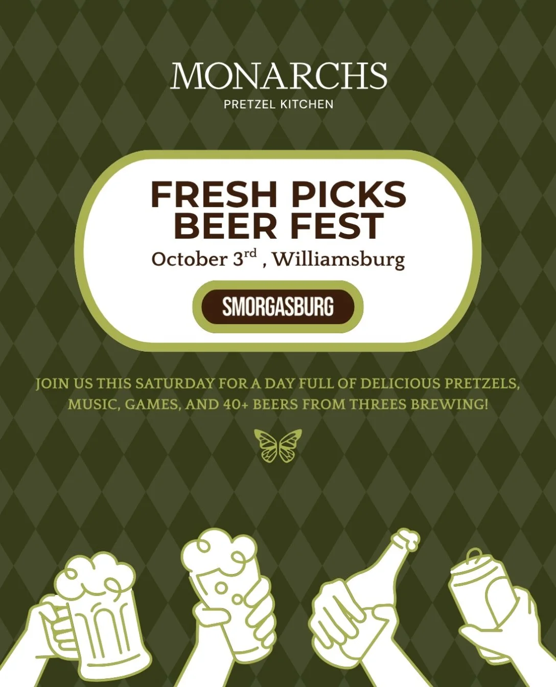 Beer Fest is back!🍺🥨

We&rsquo;re teaming up with @threesbrewing and @smorgasburg for a full day of fresh pours, seasonal bites, music, games, and plenty of pretzels.

Come hang with us this Saturday, October 3rd!

📍 Smorgasburg Williamsburg, 90 K