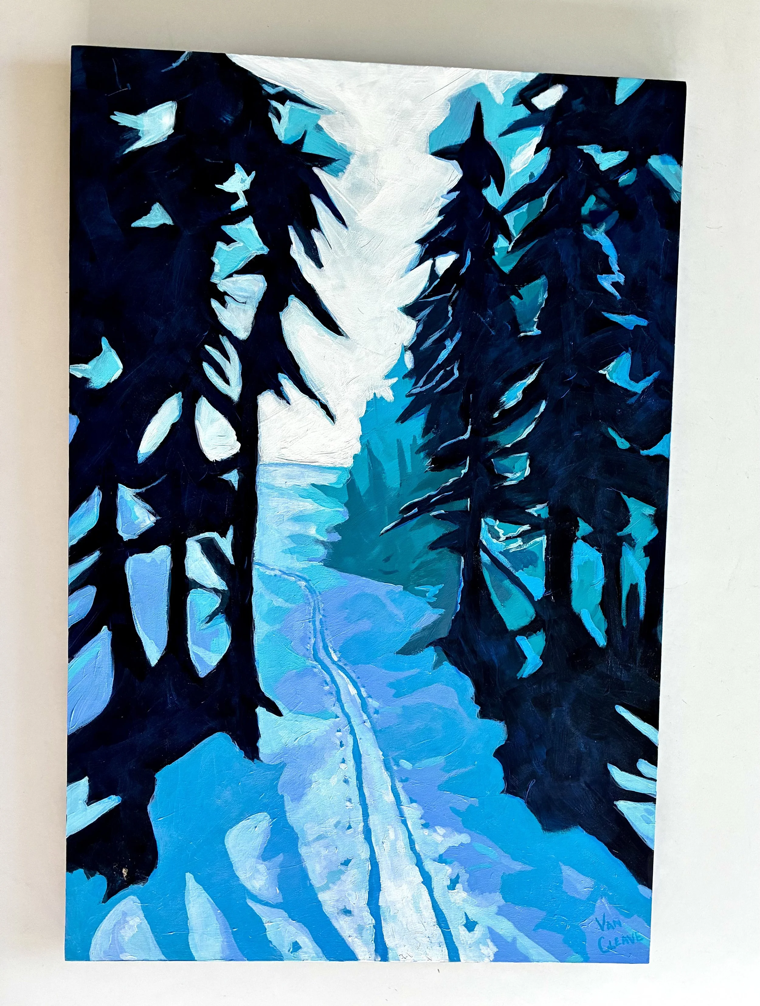 Spruce Creek Evening Ski Painting White Background Caley Van Cleave