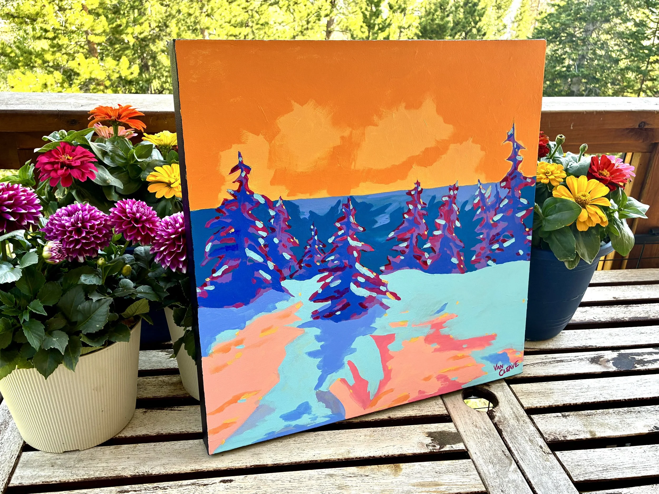 Sunset Nordic Ski Painting Outdoors Caley Van Cleave
