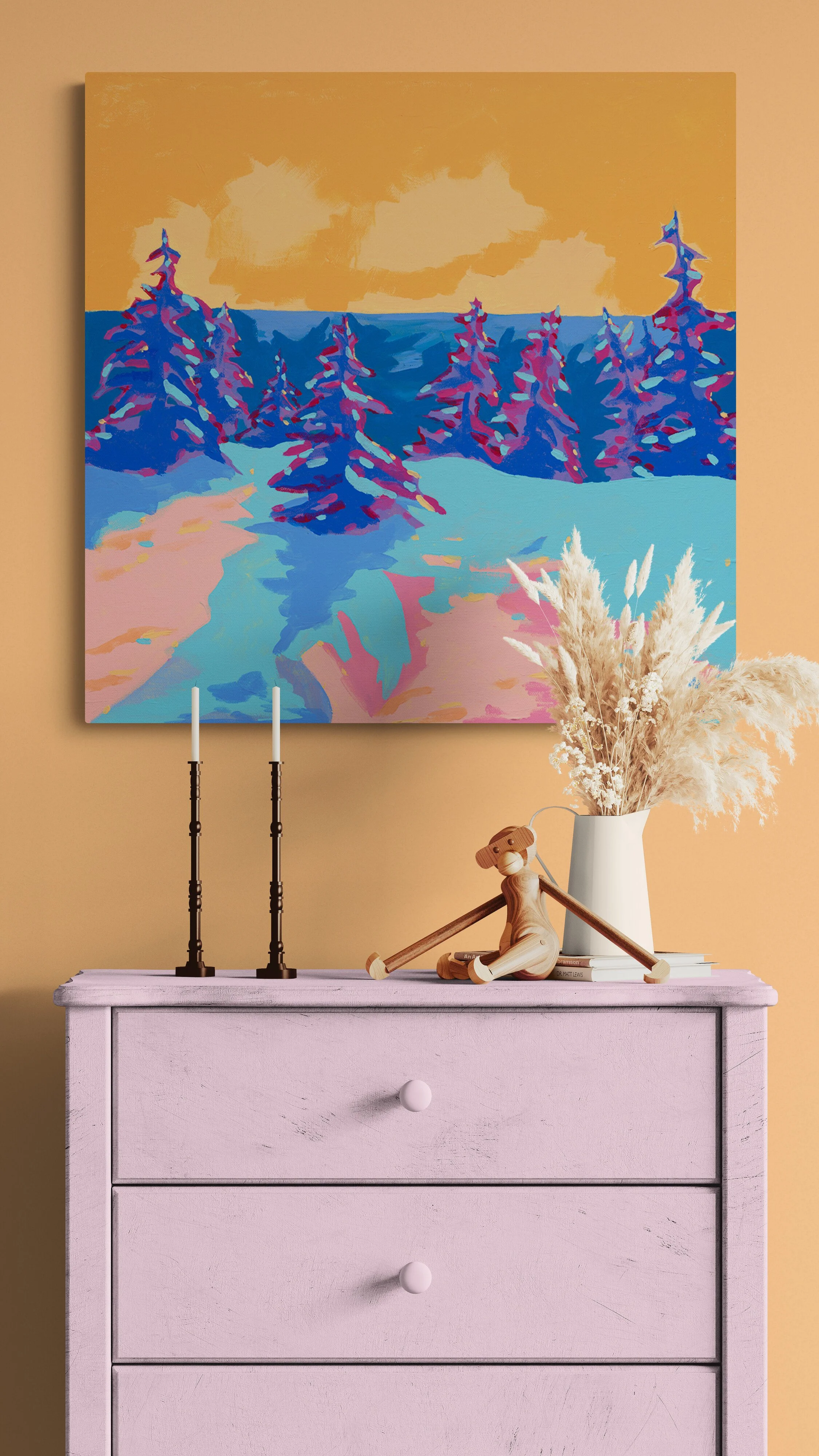 Sunset Nordic Ski Above Pink Cabinet Caley Van Cleave