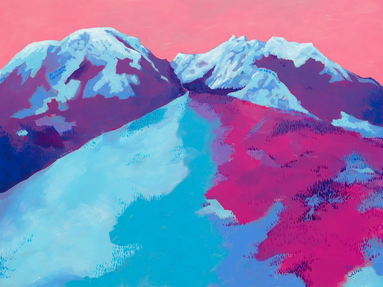 Buffalo and Red Mountains in Winter Painting Full View