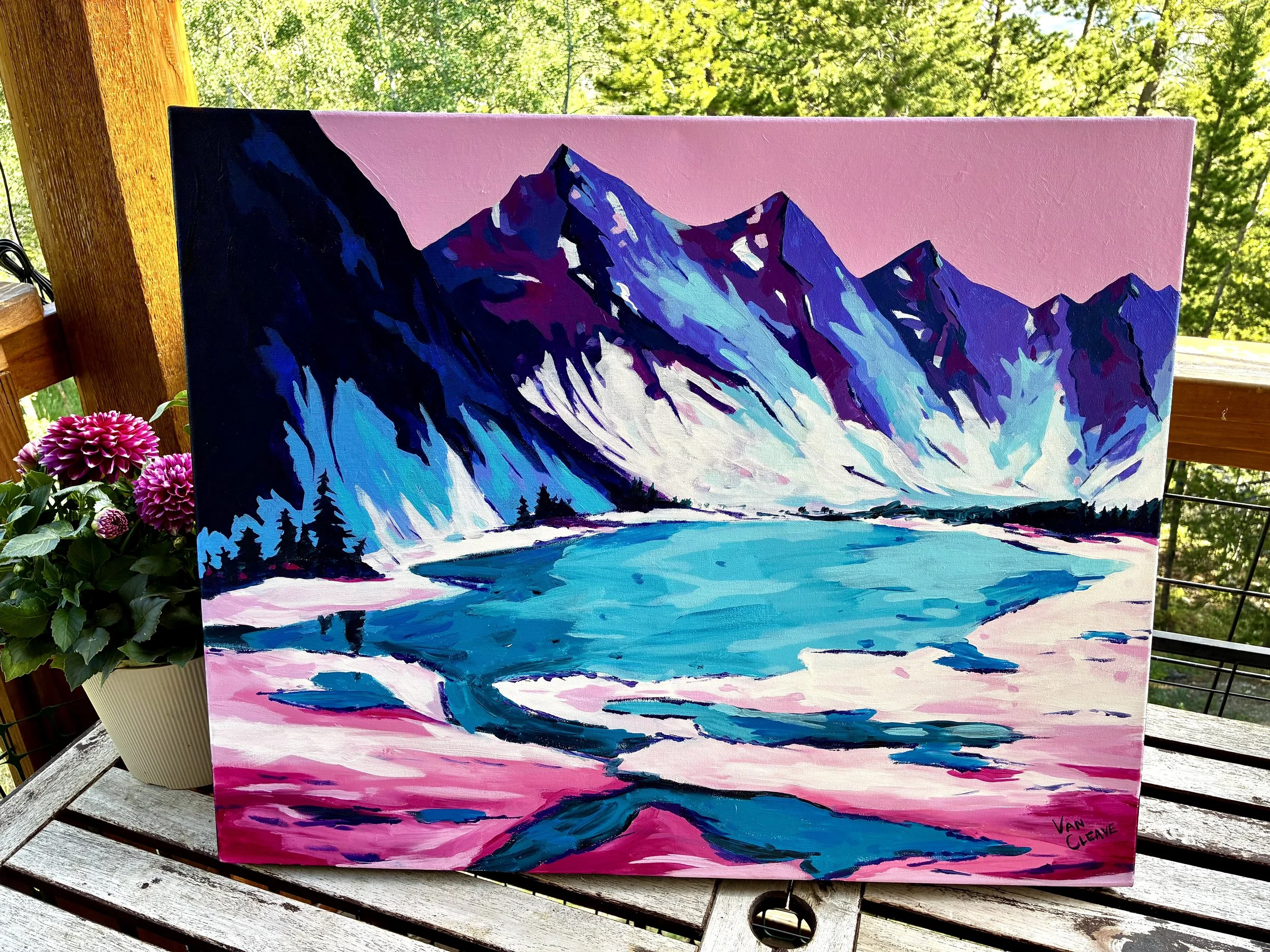 Winter Alpine Lake Painting Outdoors Caley Van Cleave