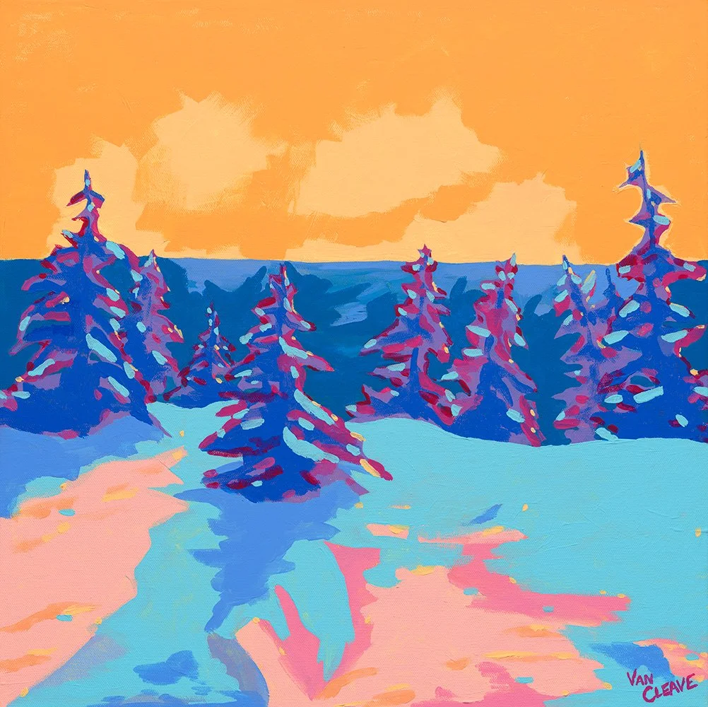 Sunset Nordic Ski Painting Full View Caley Van Cleave
