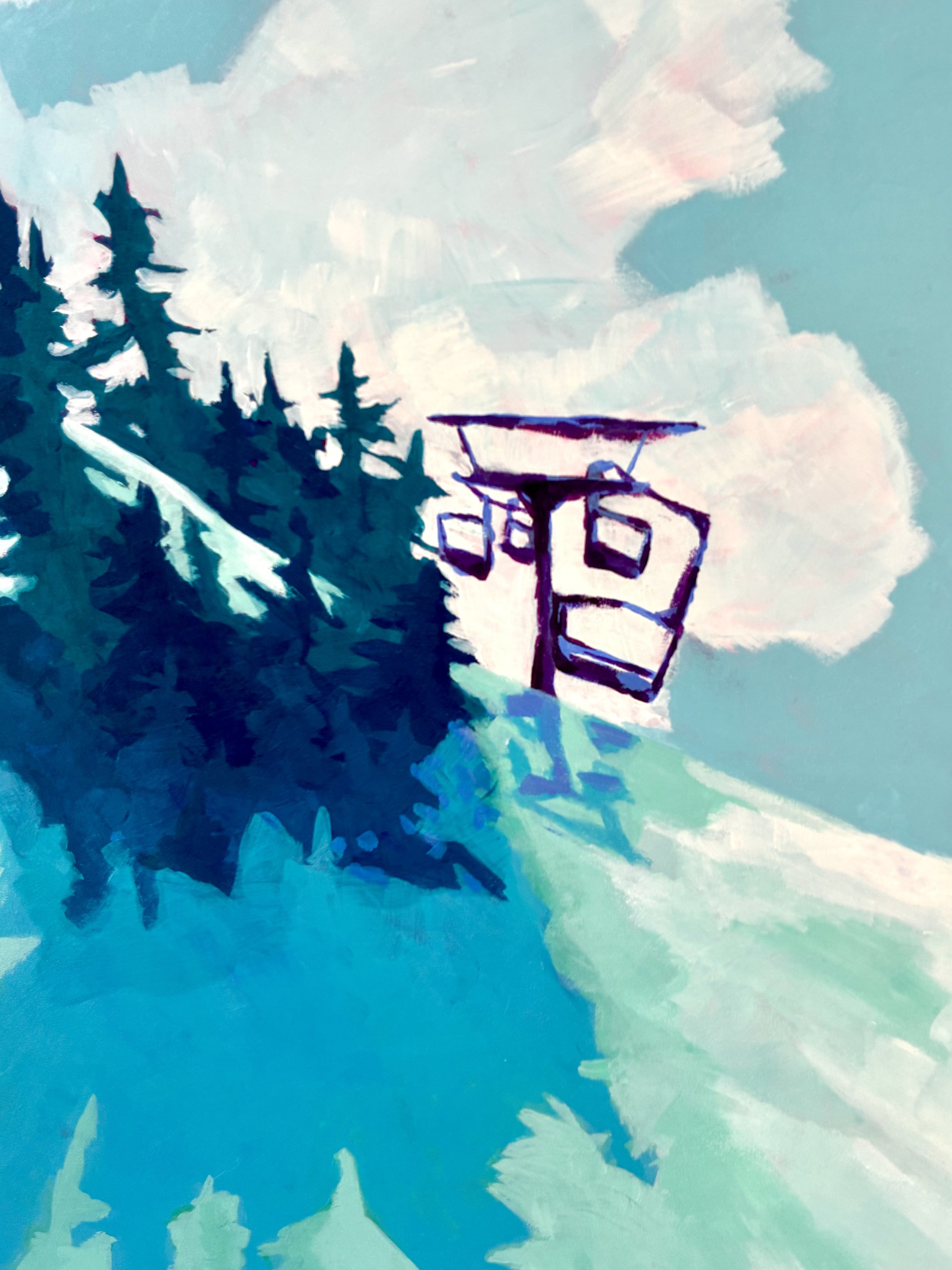 First Chair Vibes Painting Close Up of Gondola Caley Van Cleave
