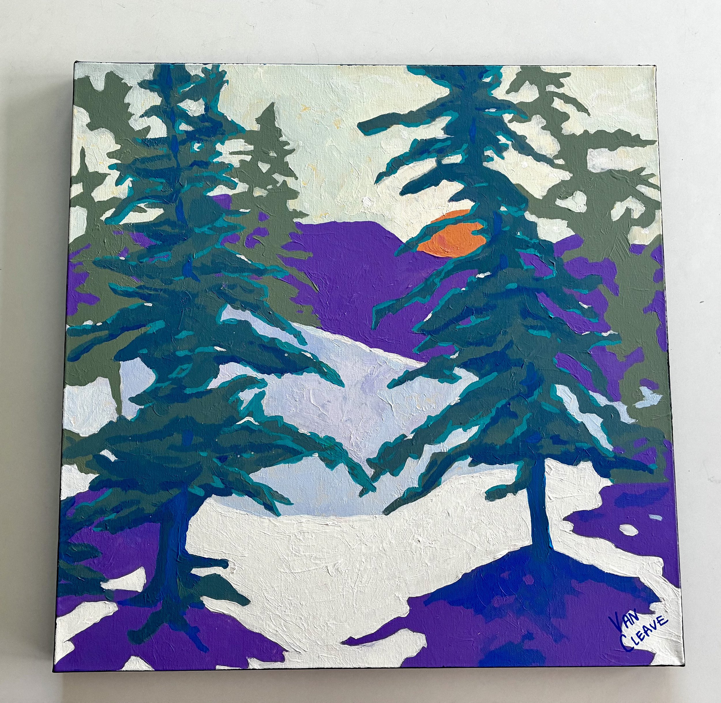 Silent Nordic Ski Painting White Background Caley Van Cleave