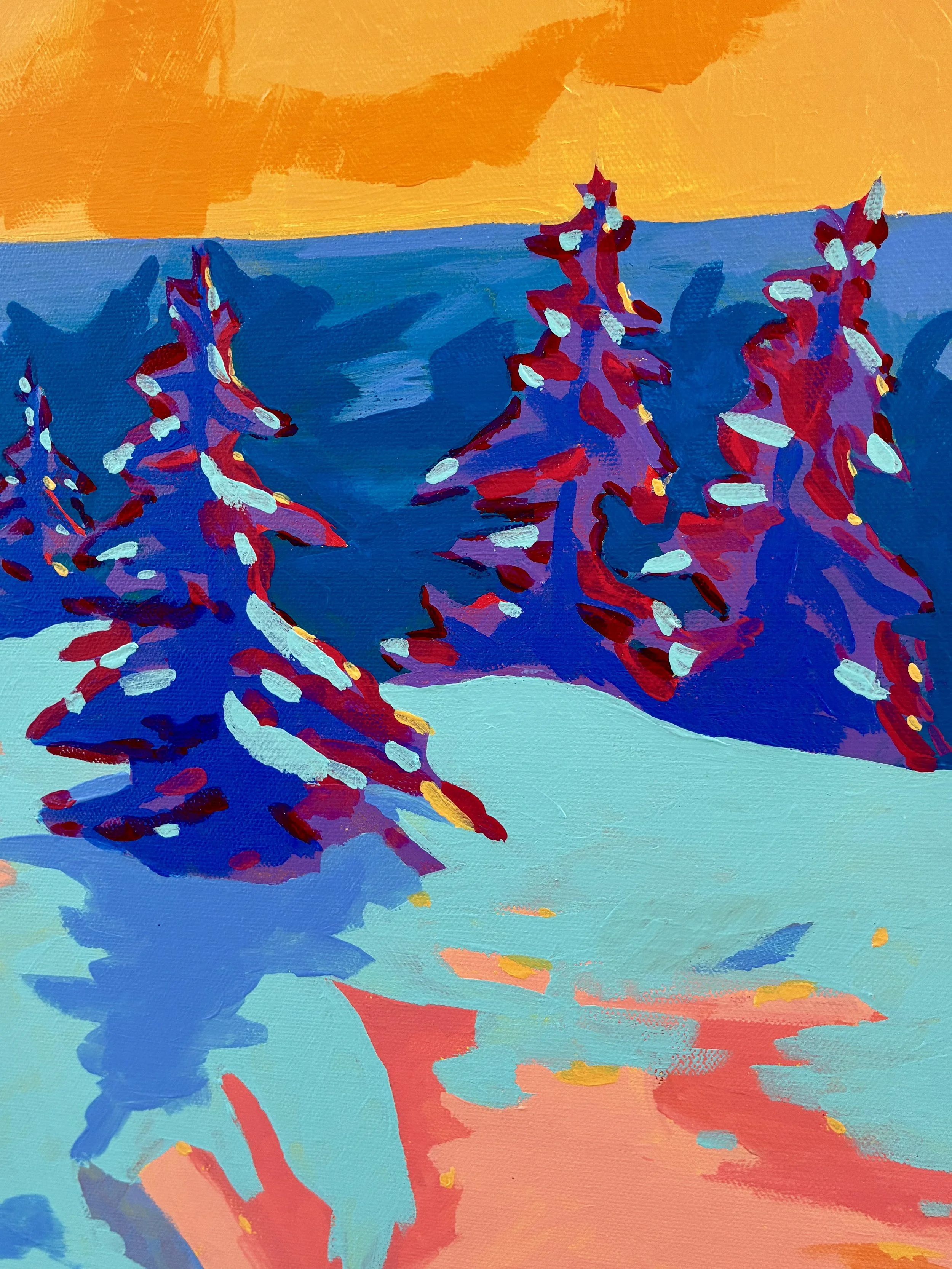 Sunset Nordic Ski Painting Close Up Caley Van Cleave