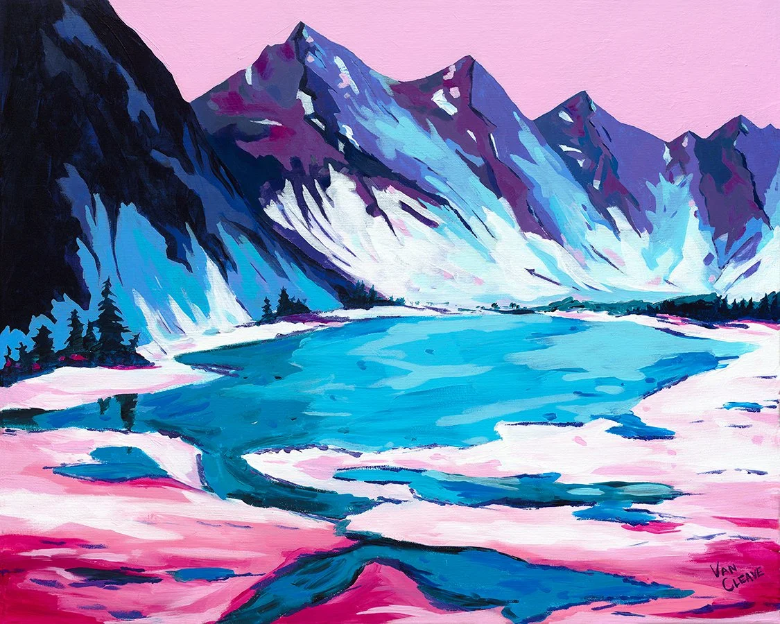 Winter Alpine Lake Painting Full View Caley Van Cleave