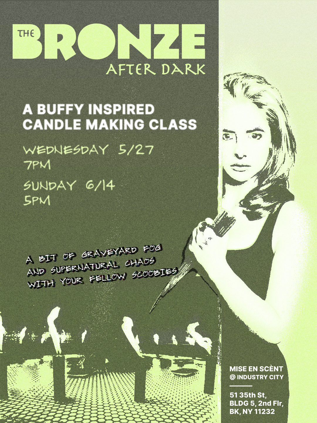 Event graphic for Buffy the Vampire Slayer themed candle making class