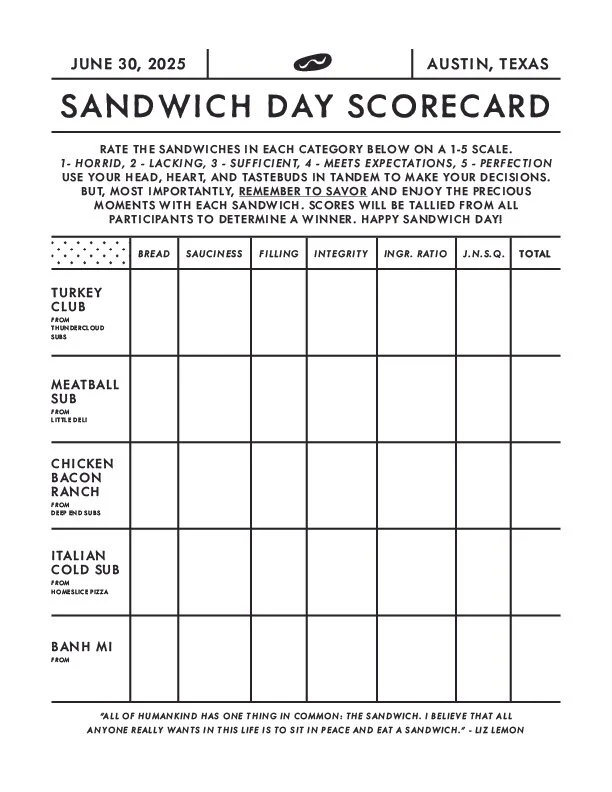 Sandwich Day Rubric