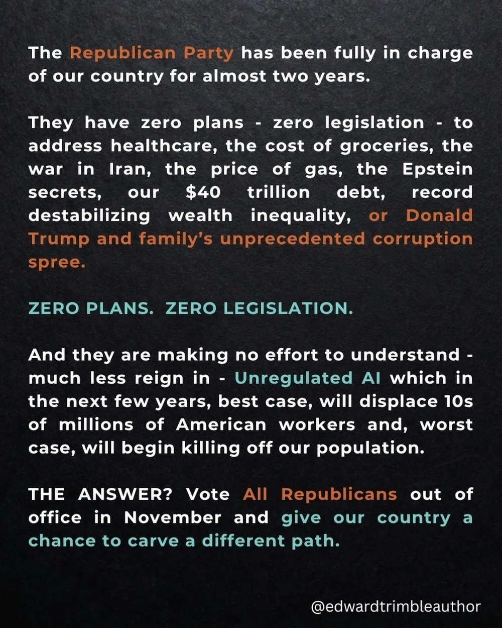 Folks, unregulated AI will make all these issues in our country worse, not better, by concentrating more wealth and power in the hands of the tech oligarchs and their paid-for politicians. We need more people to wake up to the disruption and dangers 